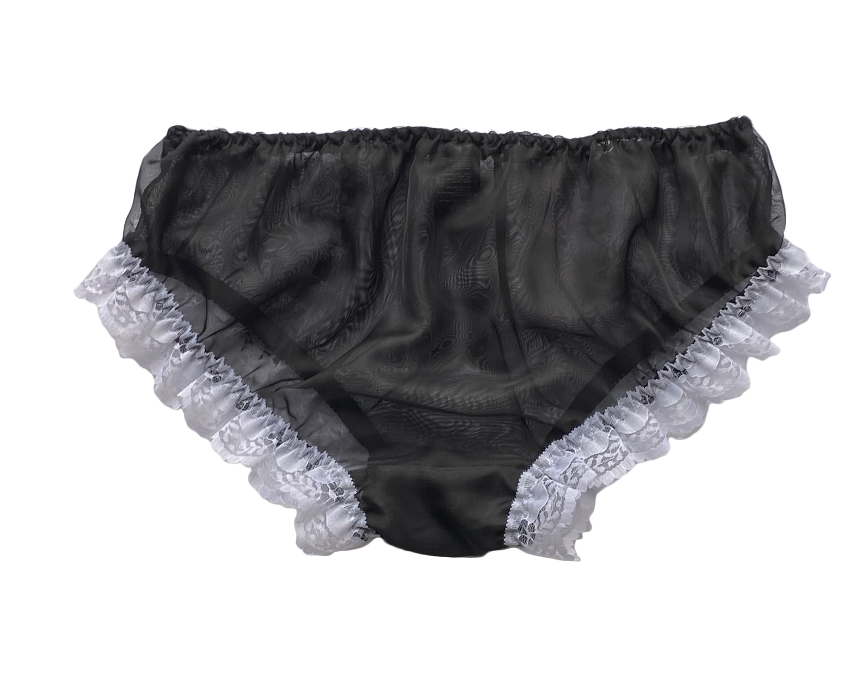 Black Frilly Sissy Sheer Soft Nylon Satin Bow Briefs Panties Knickers