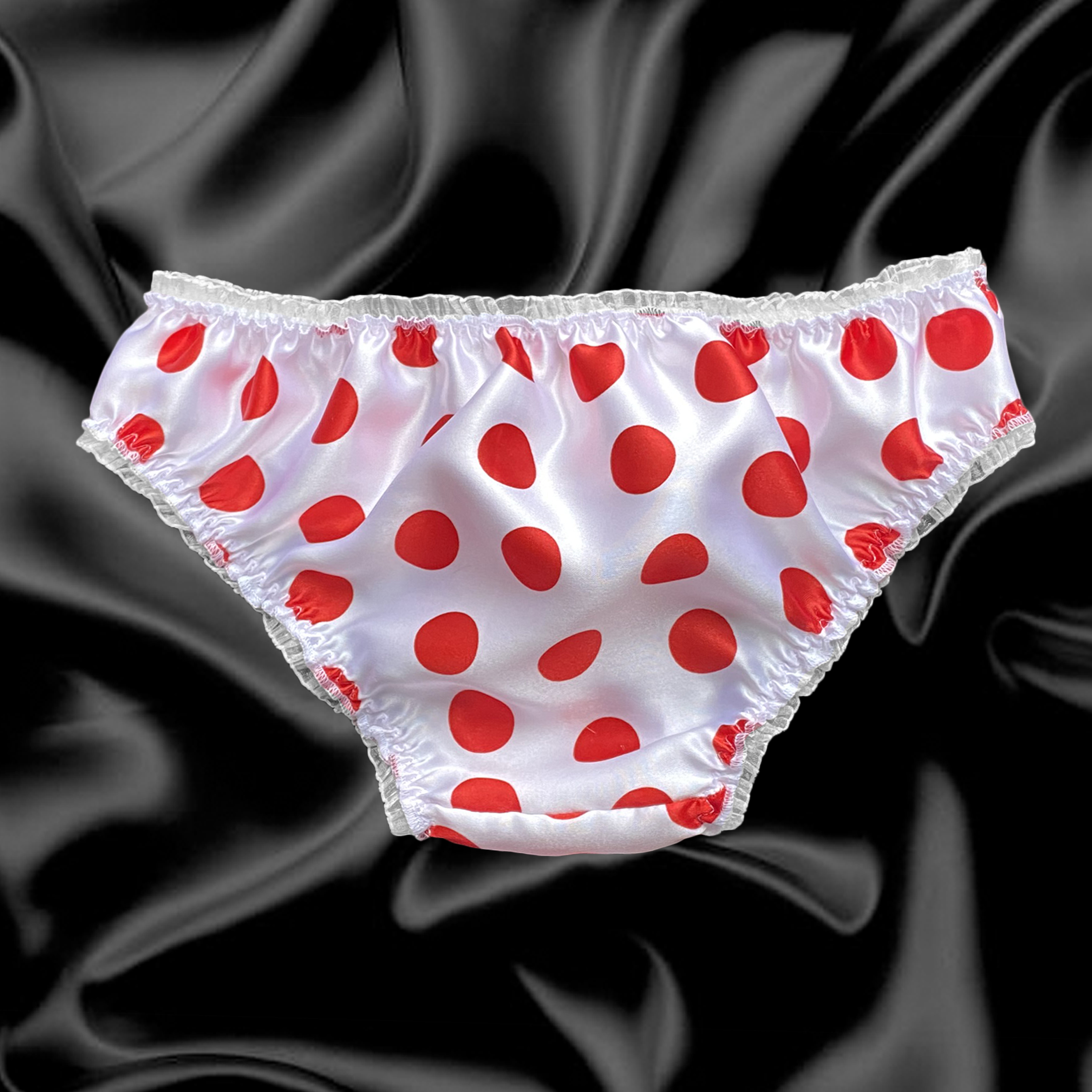 White Red Satin Polkadot Frilly Sissy Panties Bikini Knicker Briefs Size 10 20 Ebay