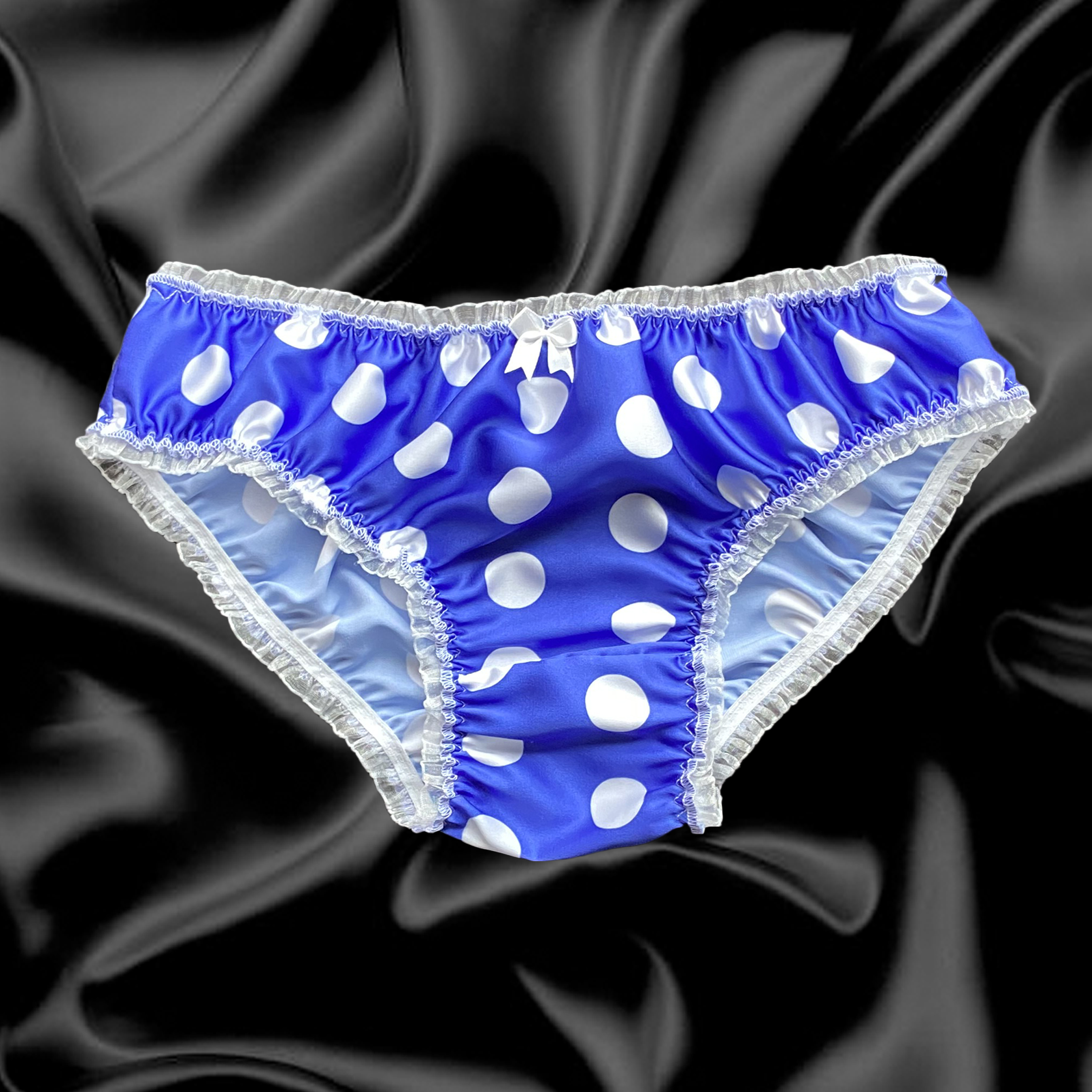 Royal Blue Satin Polkadot Frilly Sissy Panties Bikini Knicker Briefs Size Picclick
