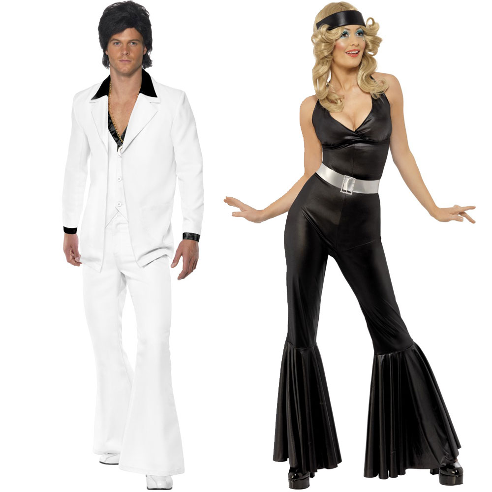 Unisex Couples 1970s Fancy Dress - Womens Mens Diva + Disco Suit Couple ...