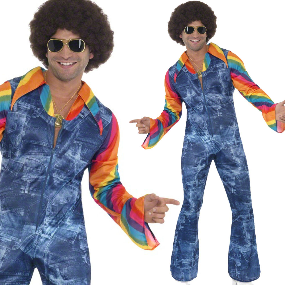 Men’s 70s Disco Fancy Dress Costume – 1970s Denim Suit + Shirt | eBay