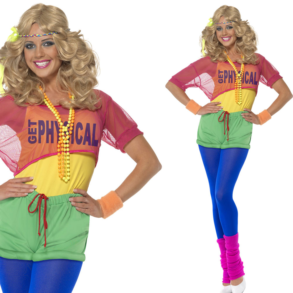 Ladies 80s Neon Fancy Dress Costume – 1980s Let’s Get Physical Fame ...