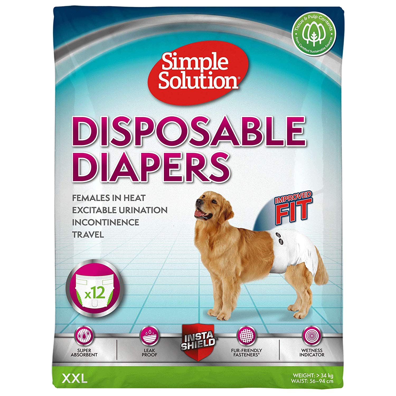 Simple Solution Disposable dog diapers x 12-5 sizes 