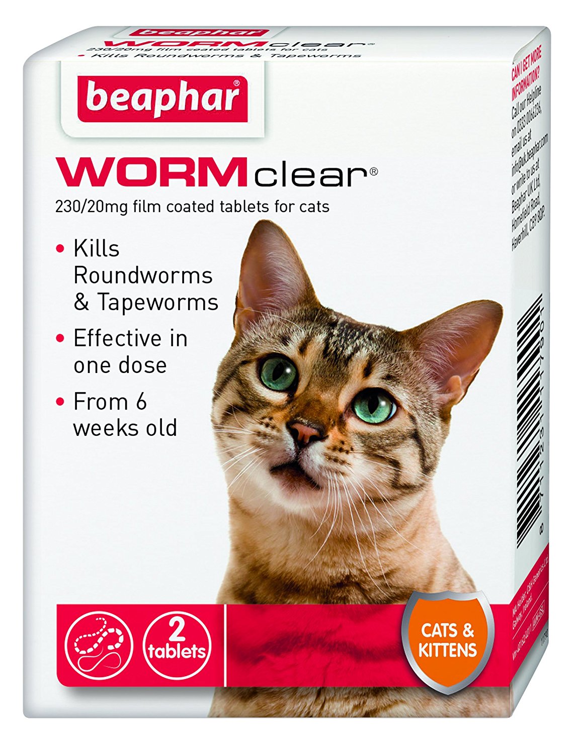 Beaphar WORMclear Cat Kitten Worming Tablets Roundworm Tapeworm One