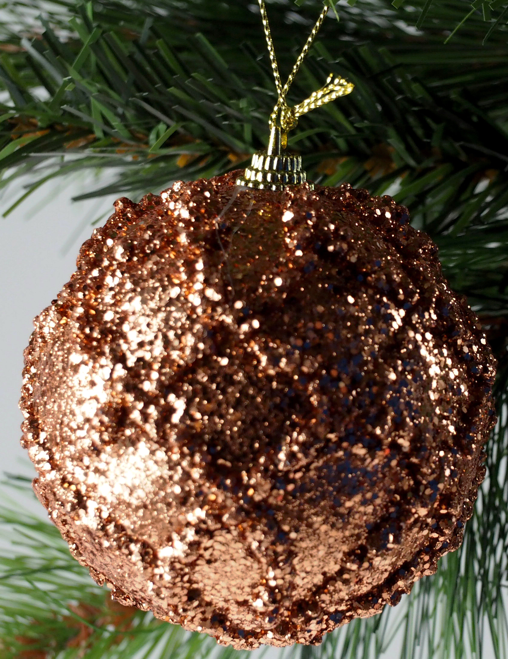 Rose Gold Christmas Baubles Tree Decorations - Glitter Lattice Design (Set of 6)