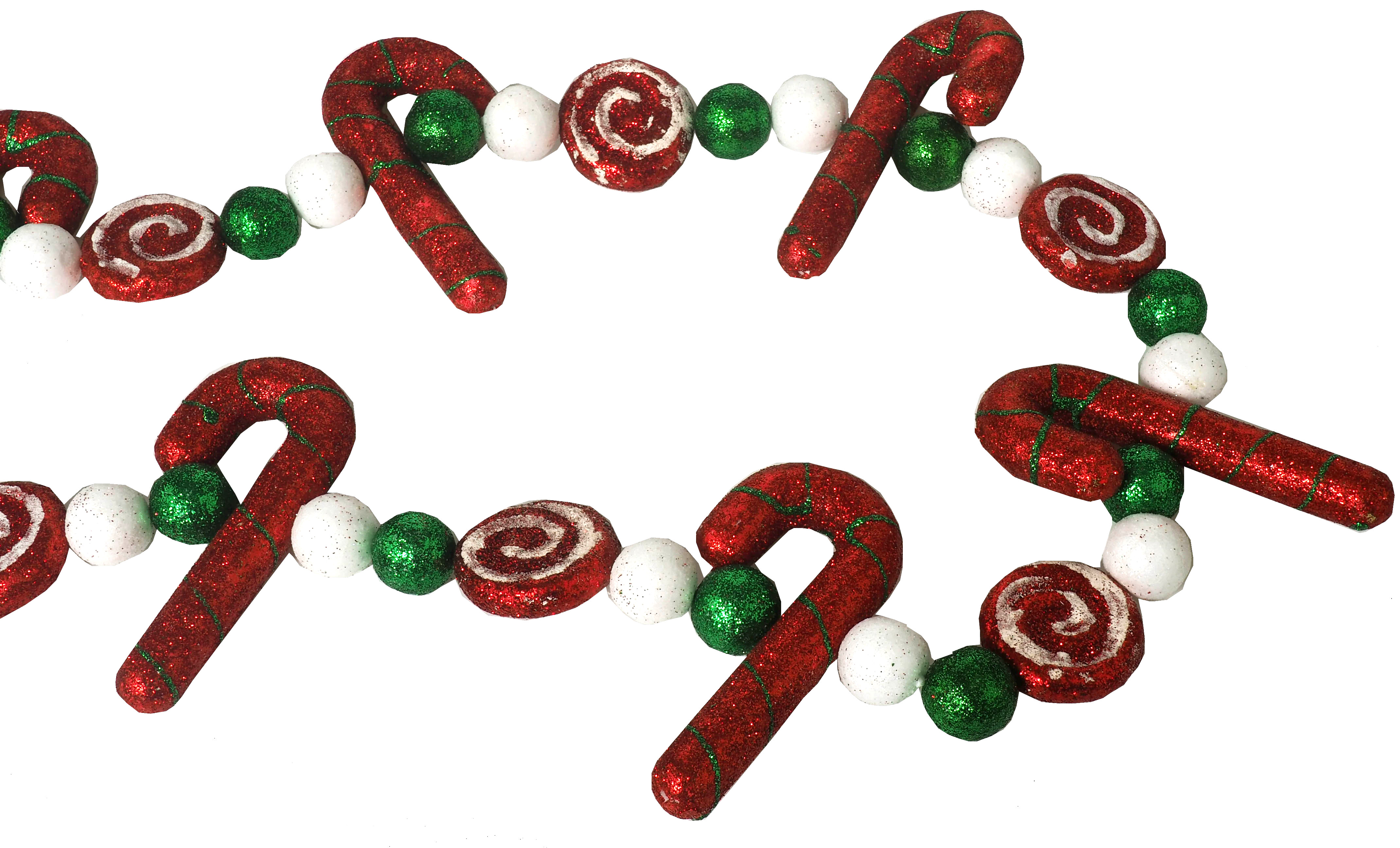 Glitter Christmas Garland 3m Tree Decoration Red White Candy Cane Stick