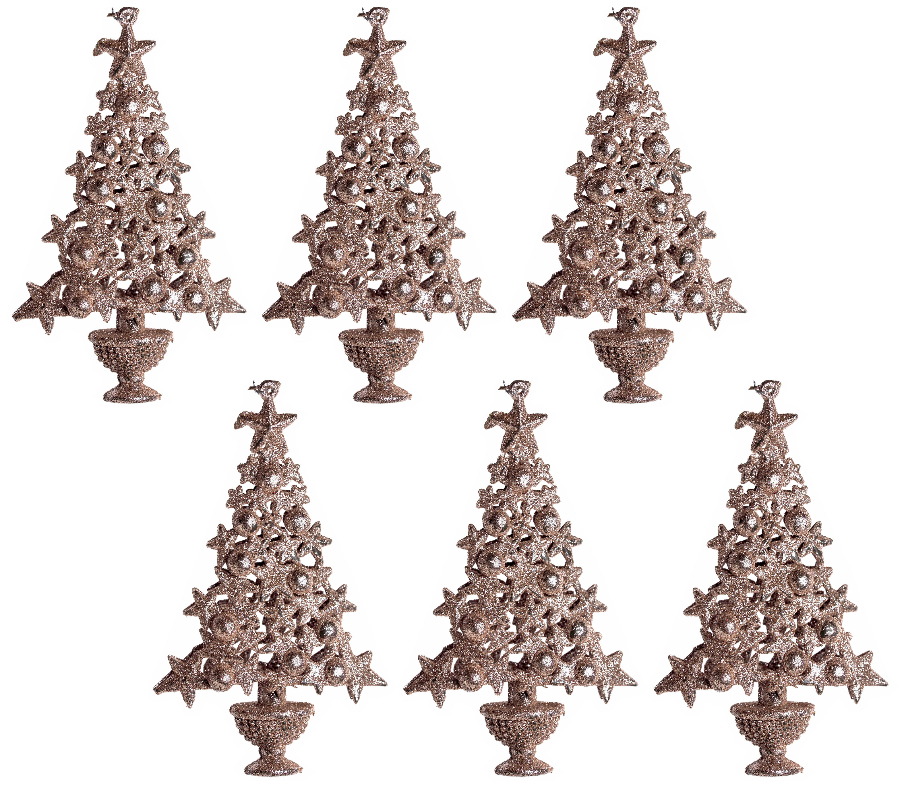 Christmas Tree With Stars Shaped Baubles Decorations - Rose Gold (Set of 6)