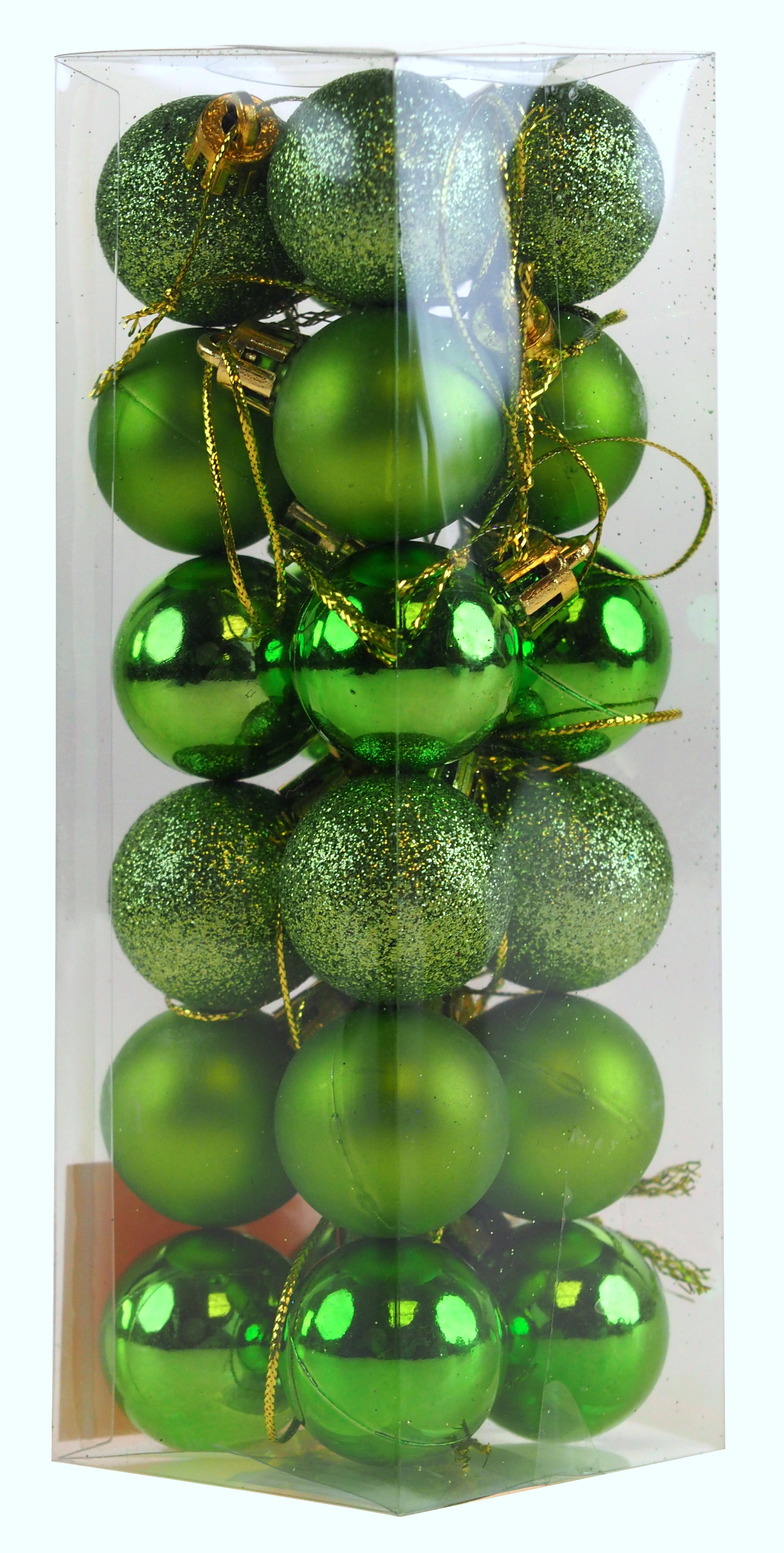 Mini Christmas Lime Green Blue Glitter Tree Baubles Decorations - Set of 24
