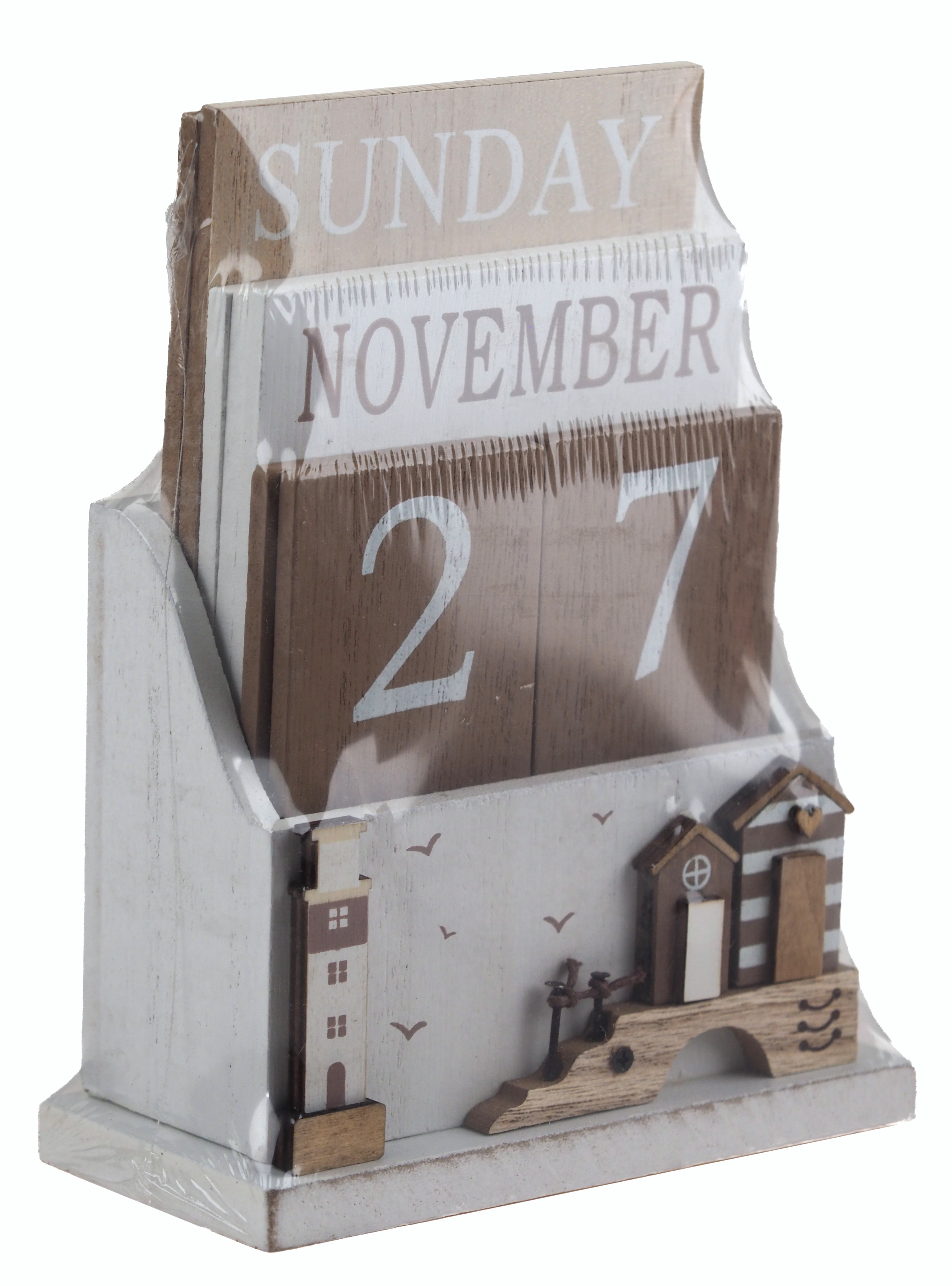 Nautical Wooden Perpetual Calendar Desk Top Eternal Calendar Block - Lighthouse