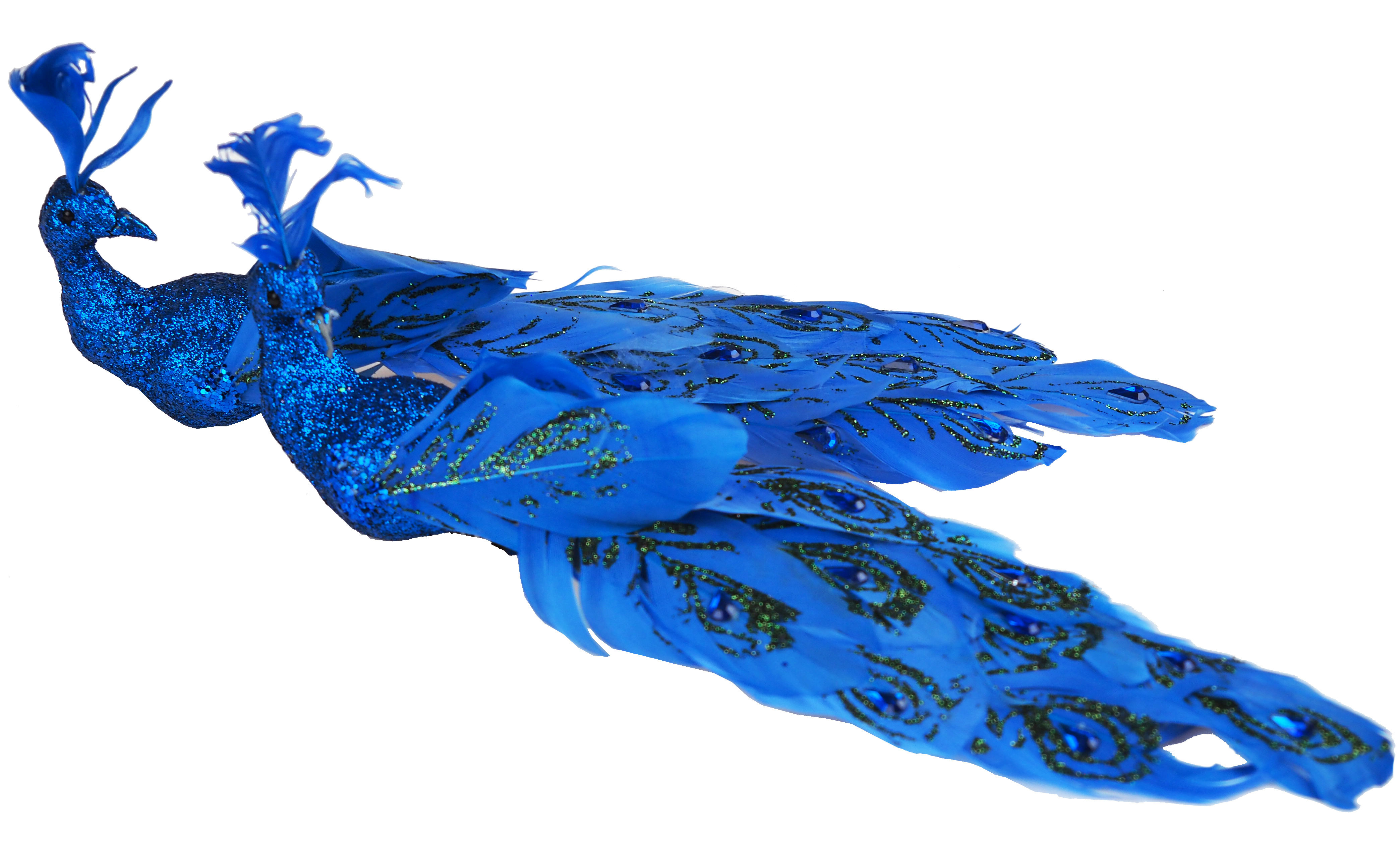 Royal Blue Peacock Clip On Craft Birds Christmas Tree Decorations (Set of 2)