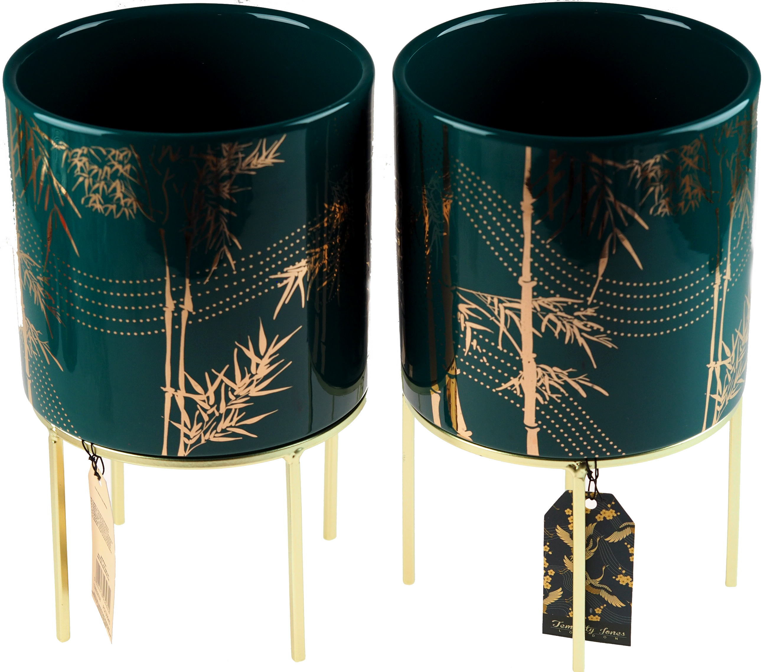 Set Of 2 Large Deep Green Japanese Style Design Plant Pots On Stand Ebay