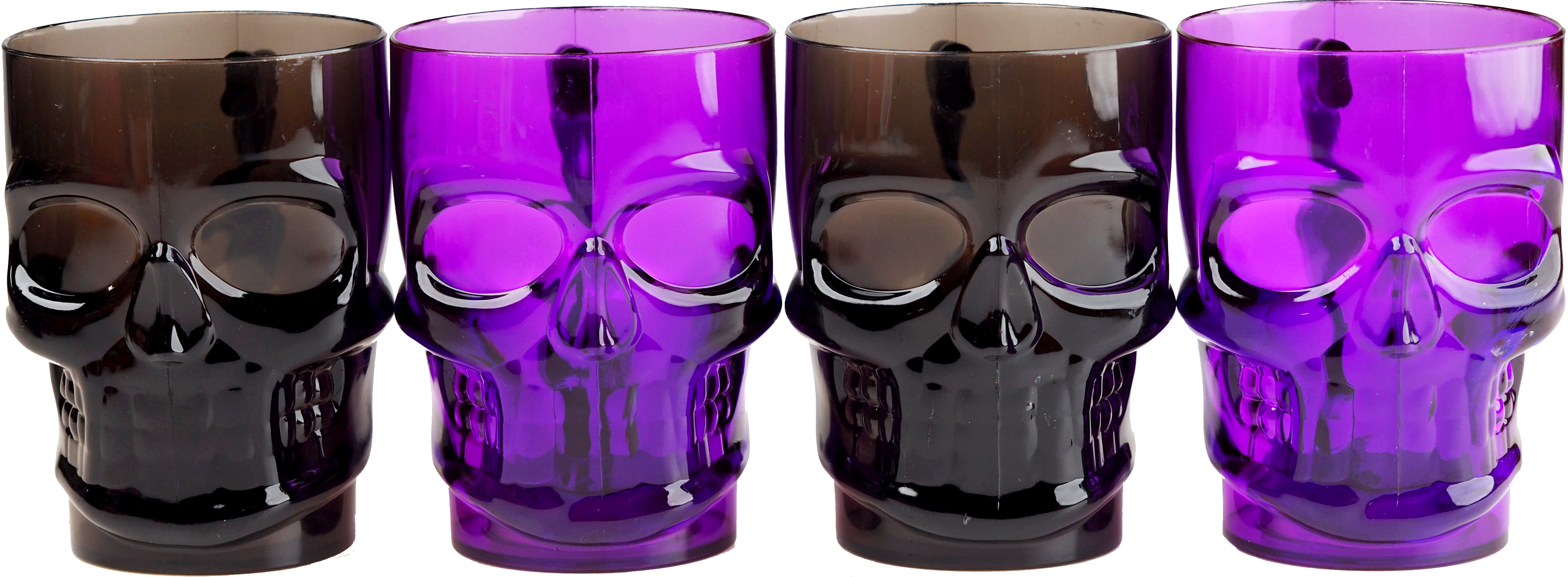 4 Skull Halloween Drinking Tankard Glass With Handle - Purple Black