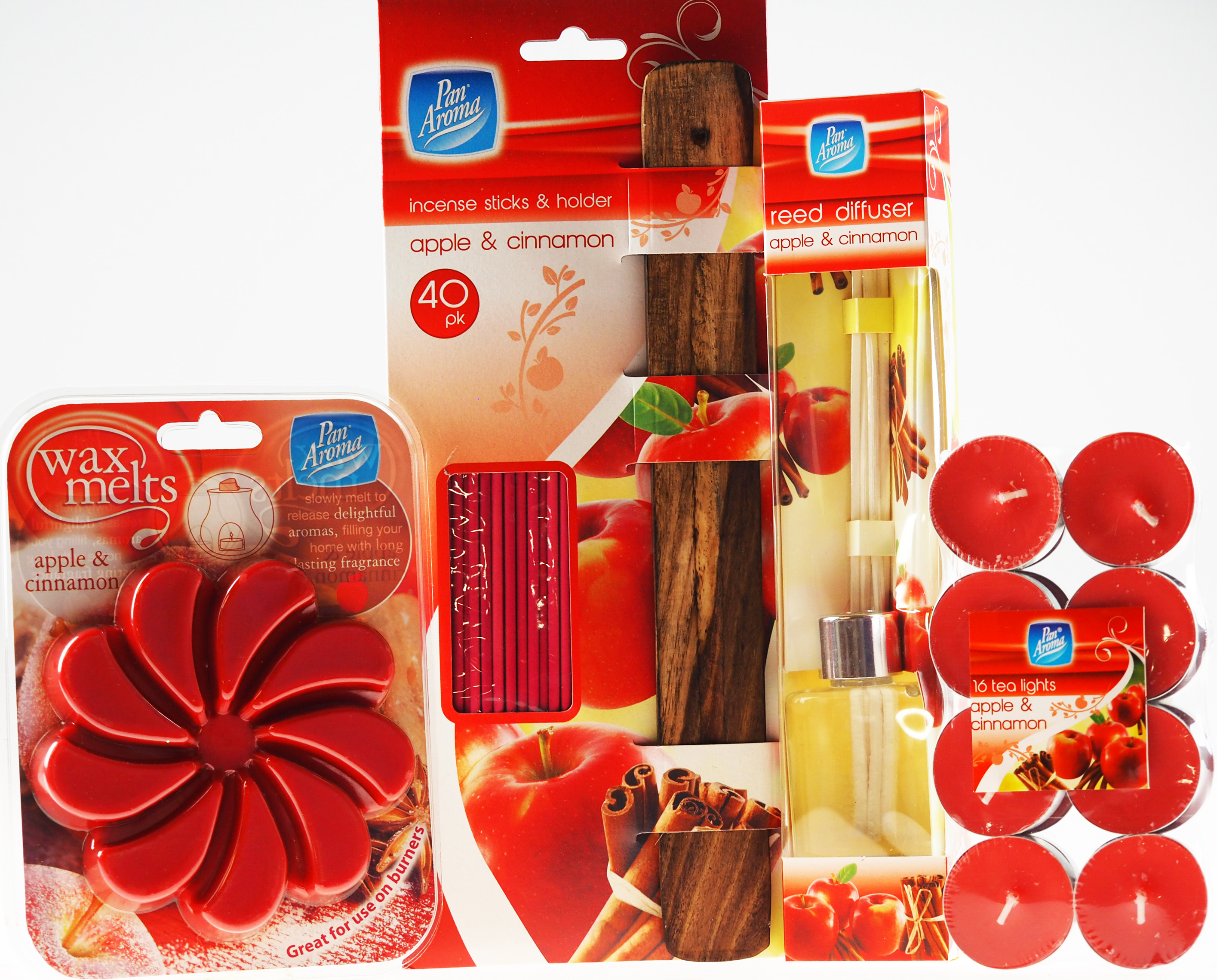 Christmas 4 Piece Apple Cinnamon Gift Set Melts Reed Diffuser Incense