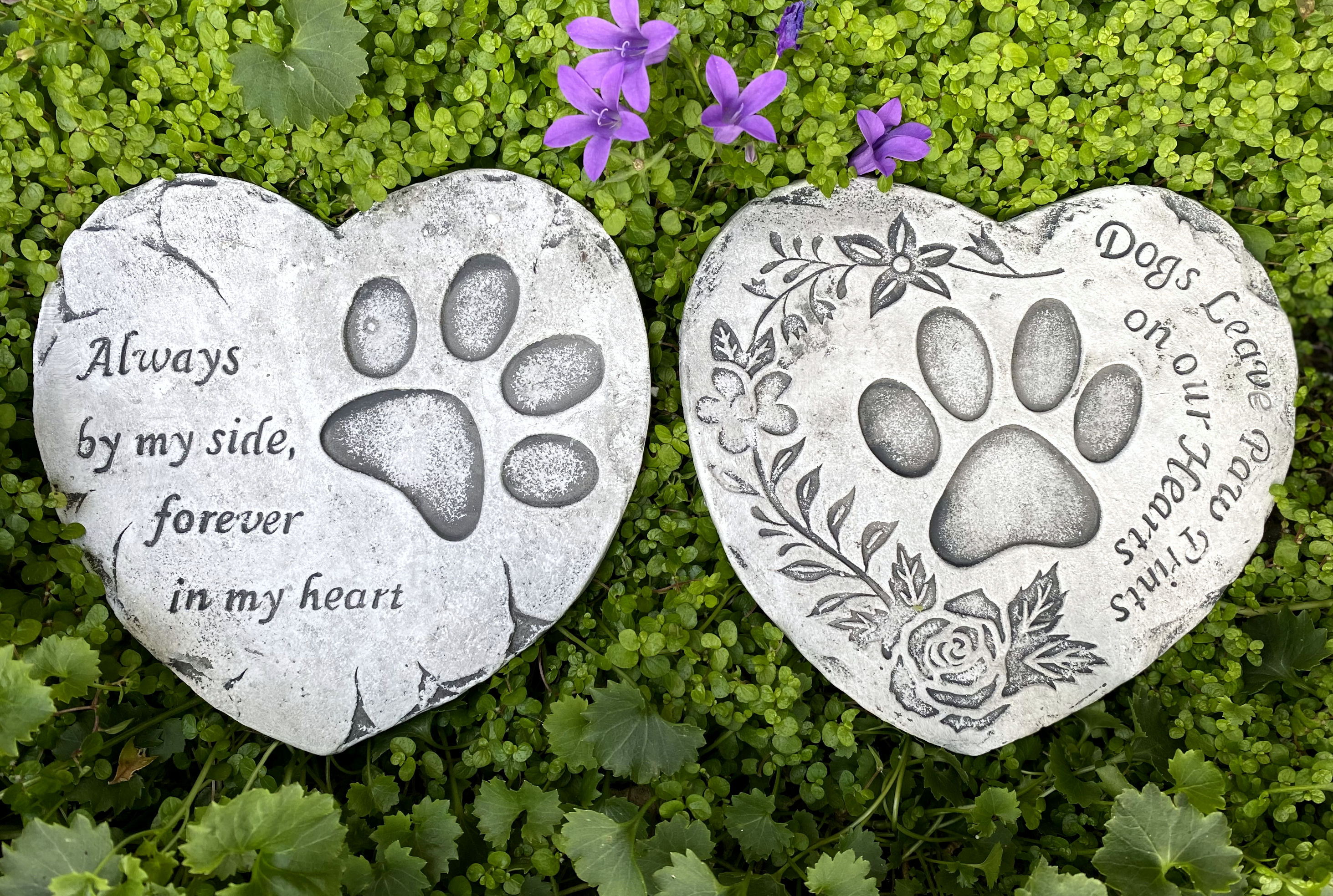 Set Of 2 Pet / Dog Heart Quote Garden Memorial Grave Remembrance Stones 16cm