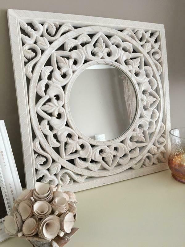 Shabby Chic Beautiful White Wash 50 X 50cm Wall Hanging Mirror Shabby Chic Beautiful White Wash 50 X