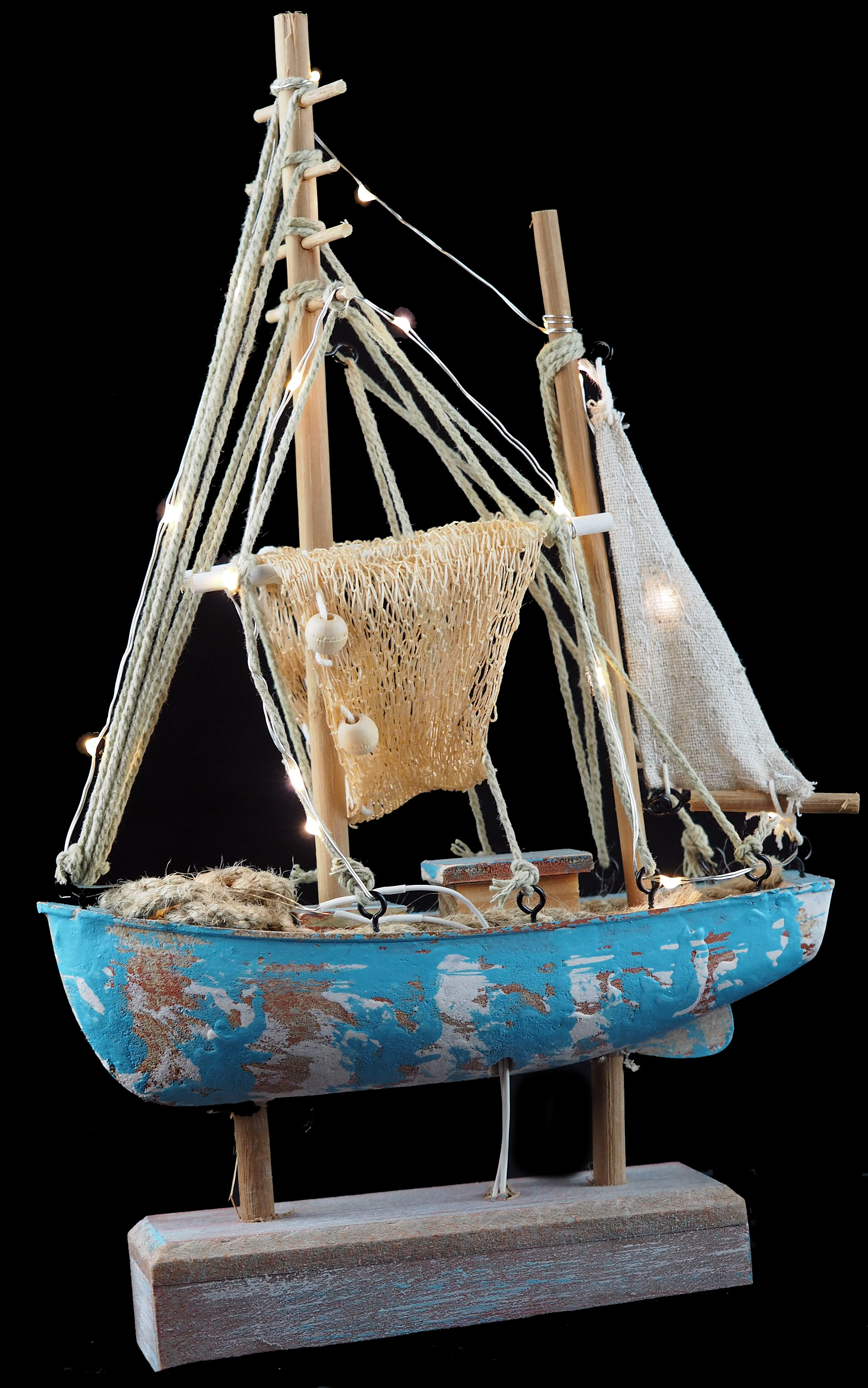 light up led nautical distressed wooden fishing boat