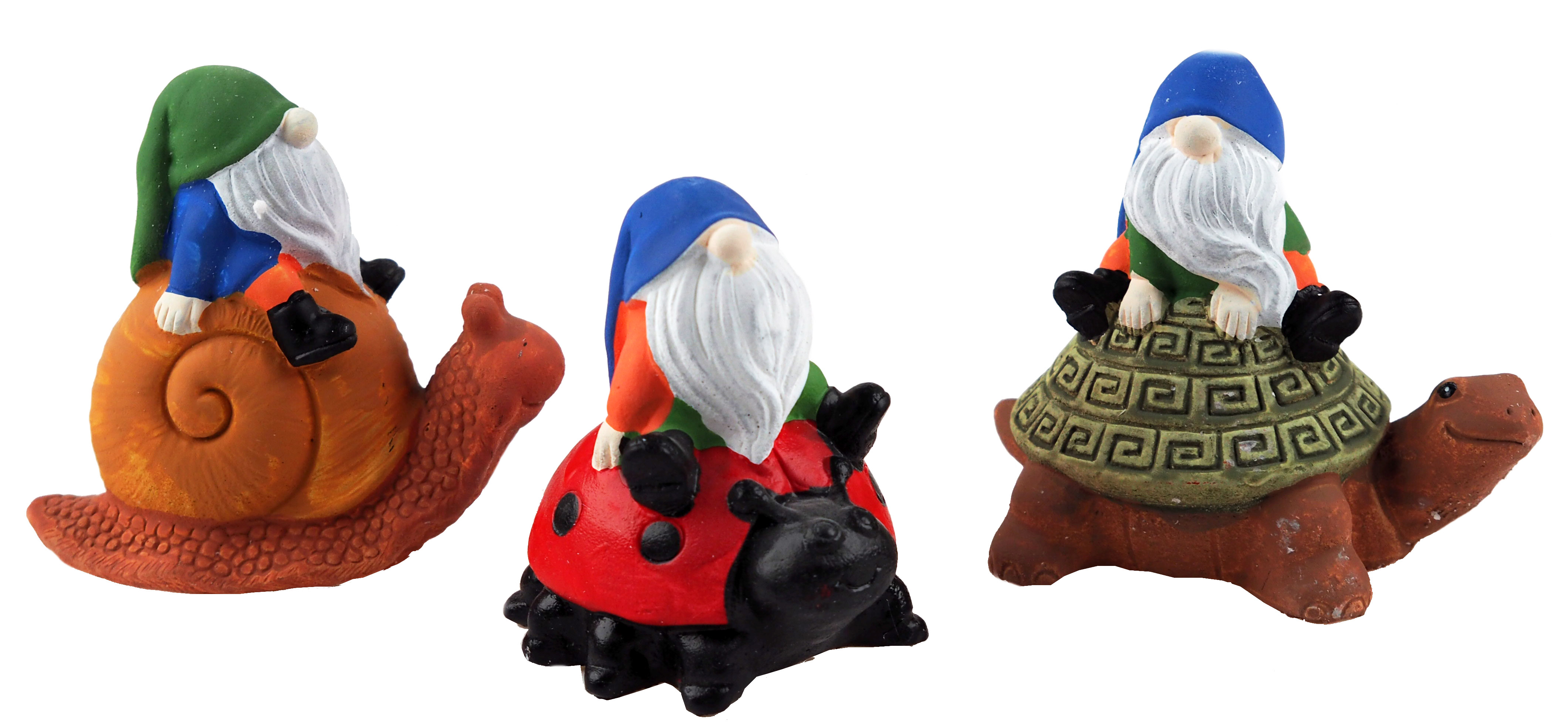 Gnomes On Animals Small 9cm Garden Pot Ornaments (Set of 3)