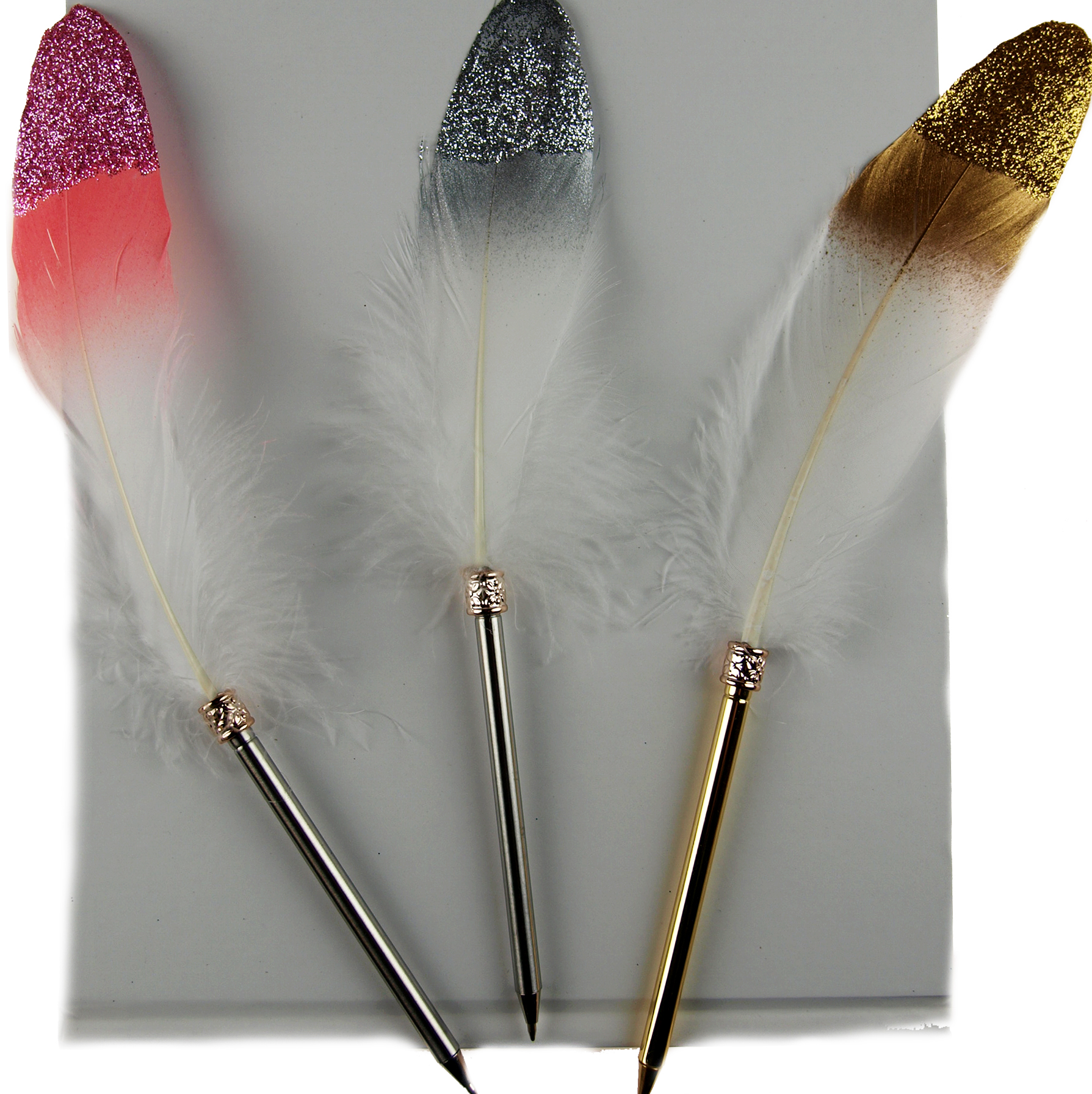 Glitter Feather Wedding Pens Gold Silver Pink Guest Book