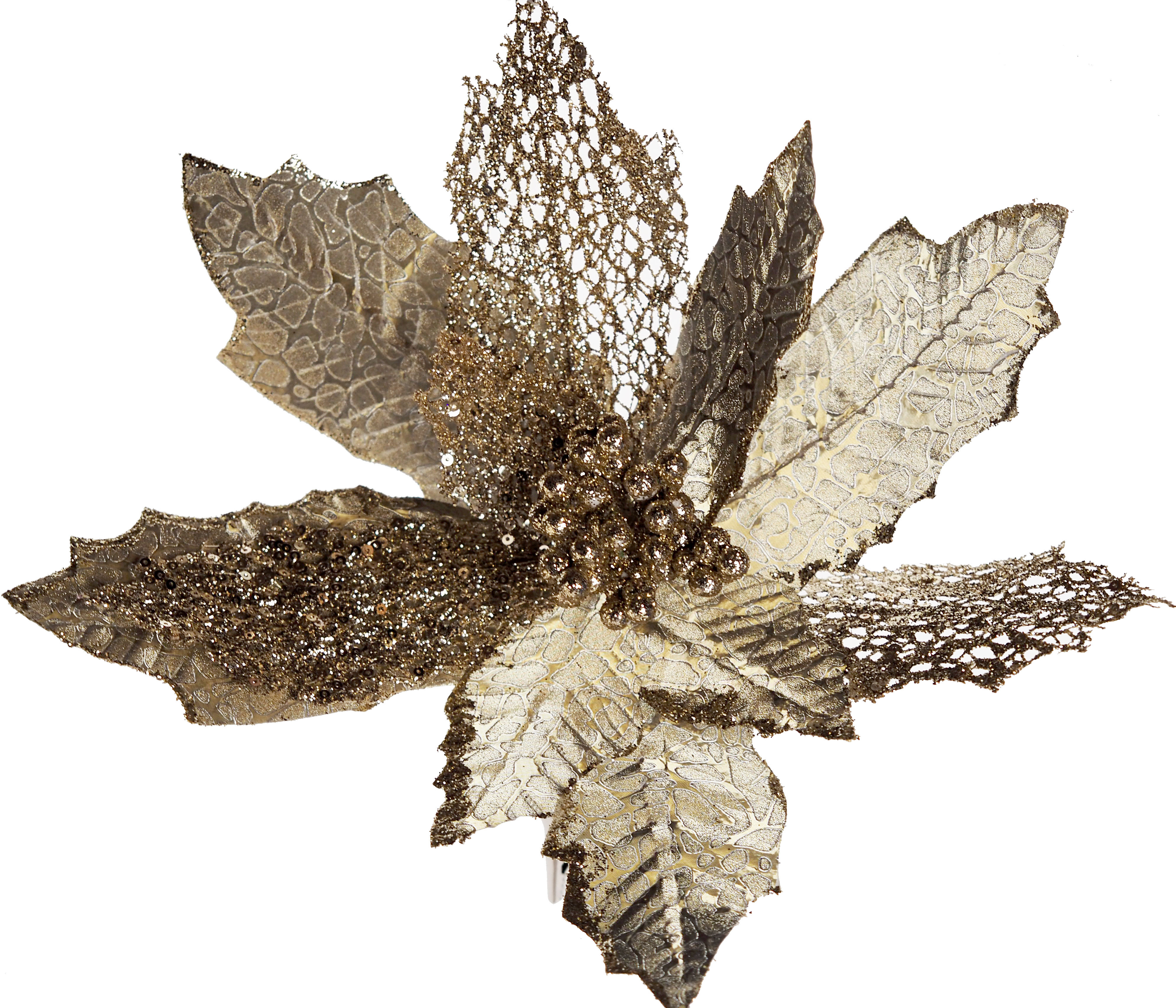 Clip-on Christmas Poinsettia Flower Decorations 26cm - Champagne (Set of 6)