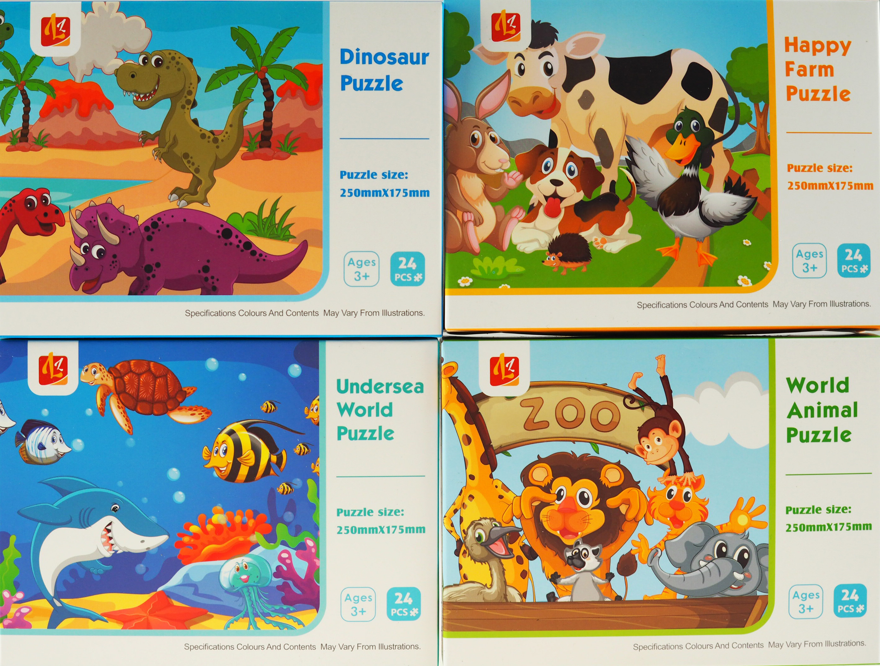 Set Of 4 Children's 24 Piece Jigsaw Puzzles - Dinosaur, Farm, Sea, Zoo Animals | eBay