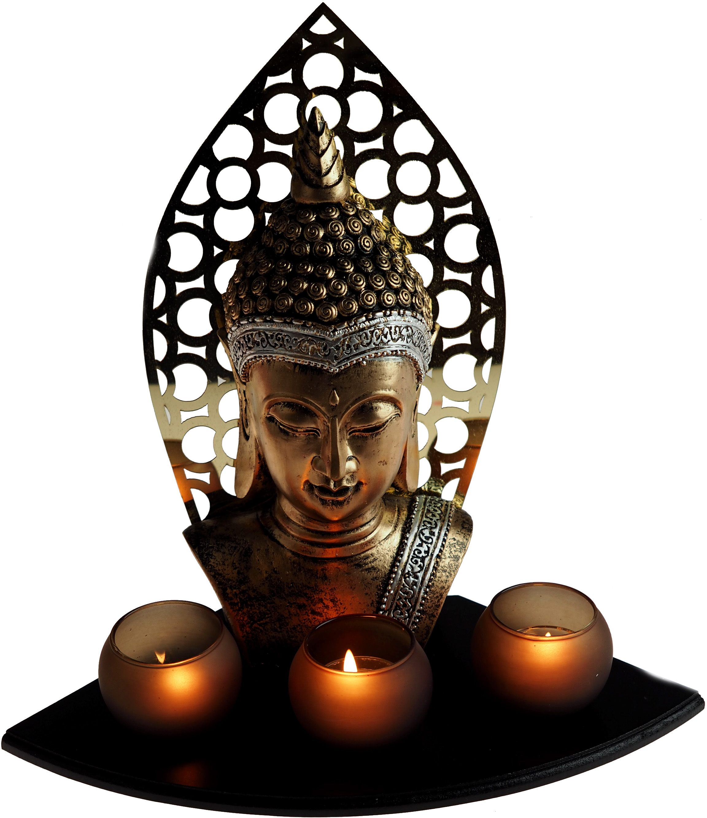 Large 33cm Thai Buddha Head Bust Ornament 3 Tea Light Candle Holders