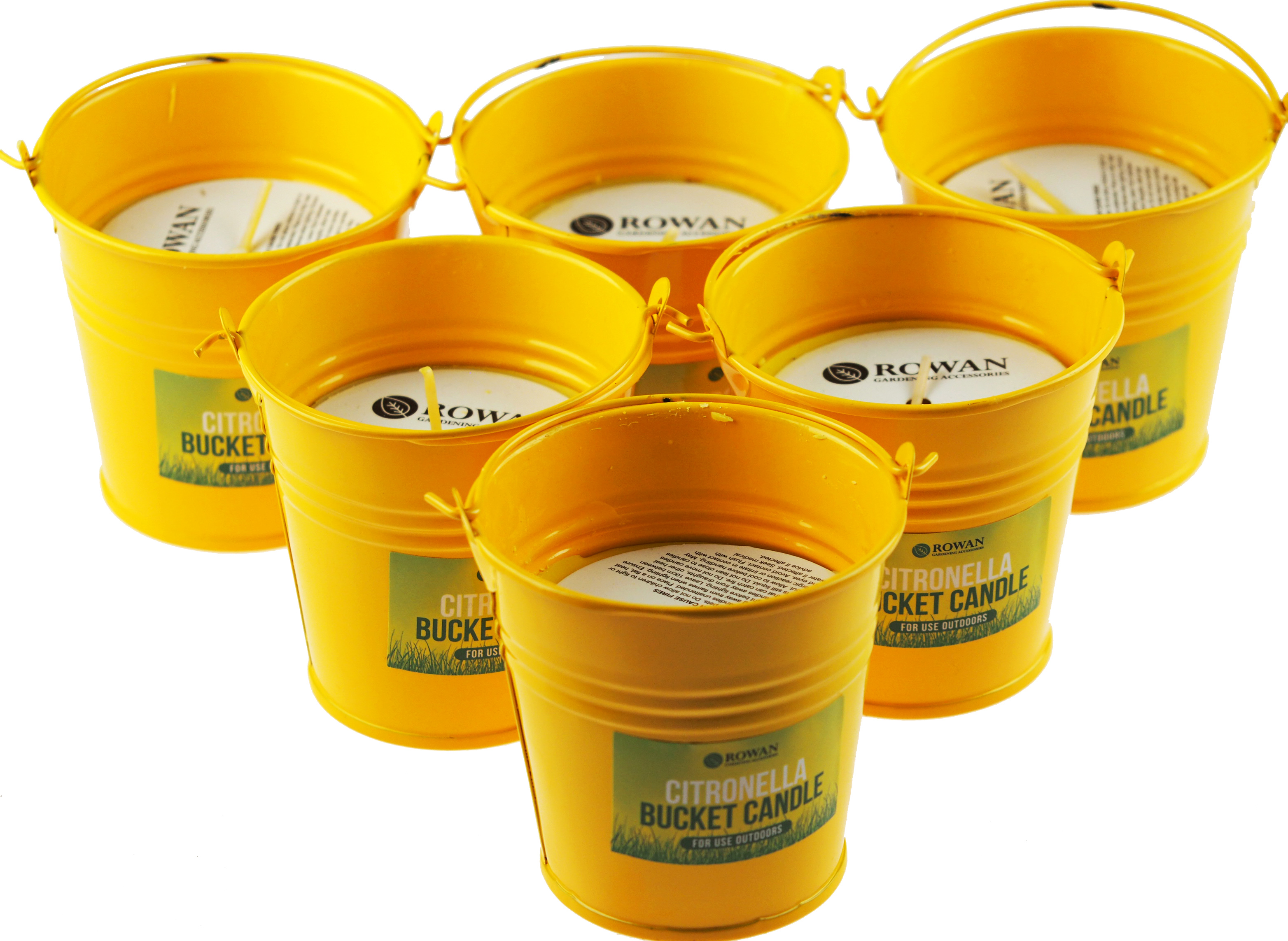 Set Of 6 Outdoor Garden Citronella Candles in Yellow Tin Buckets eBay