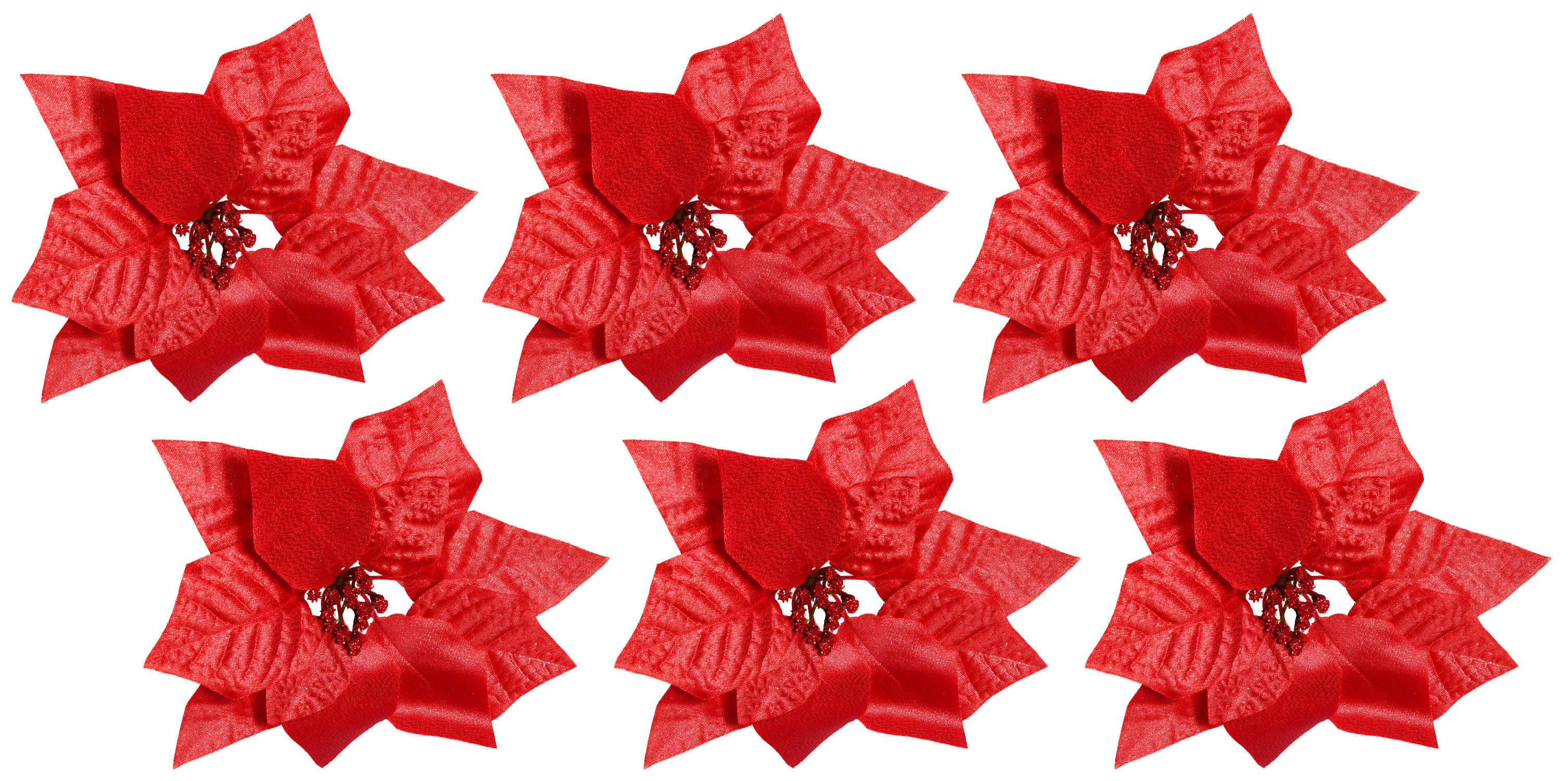 Clip On Red 21cm Poinsettia Flower Christmas Tree Decorations (Set of 6)