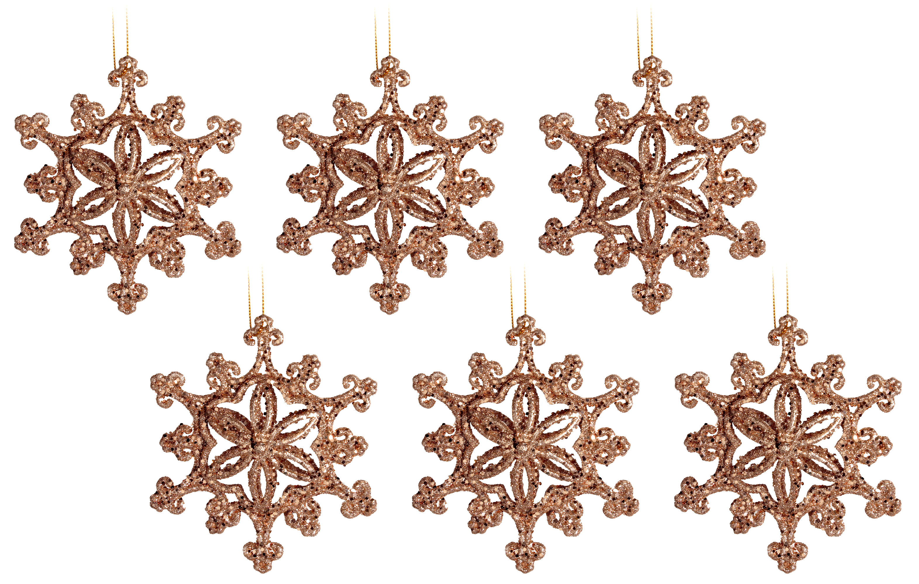 Large Rose Gold Snowflake Christmas Tree Baubles Decorations (Set of 6)