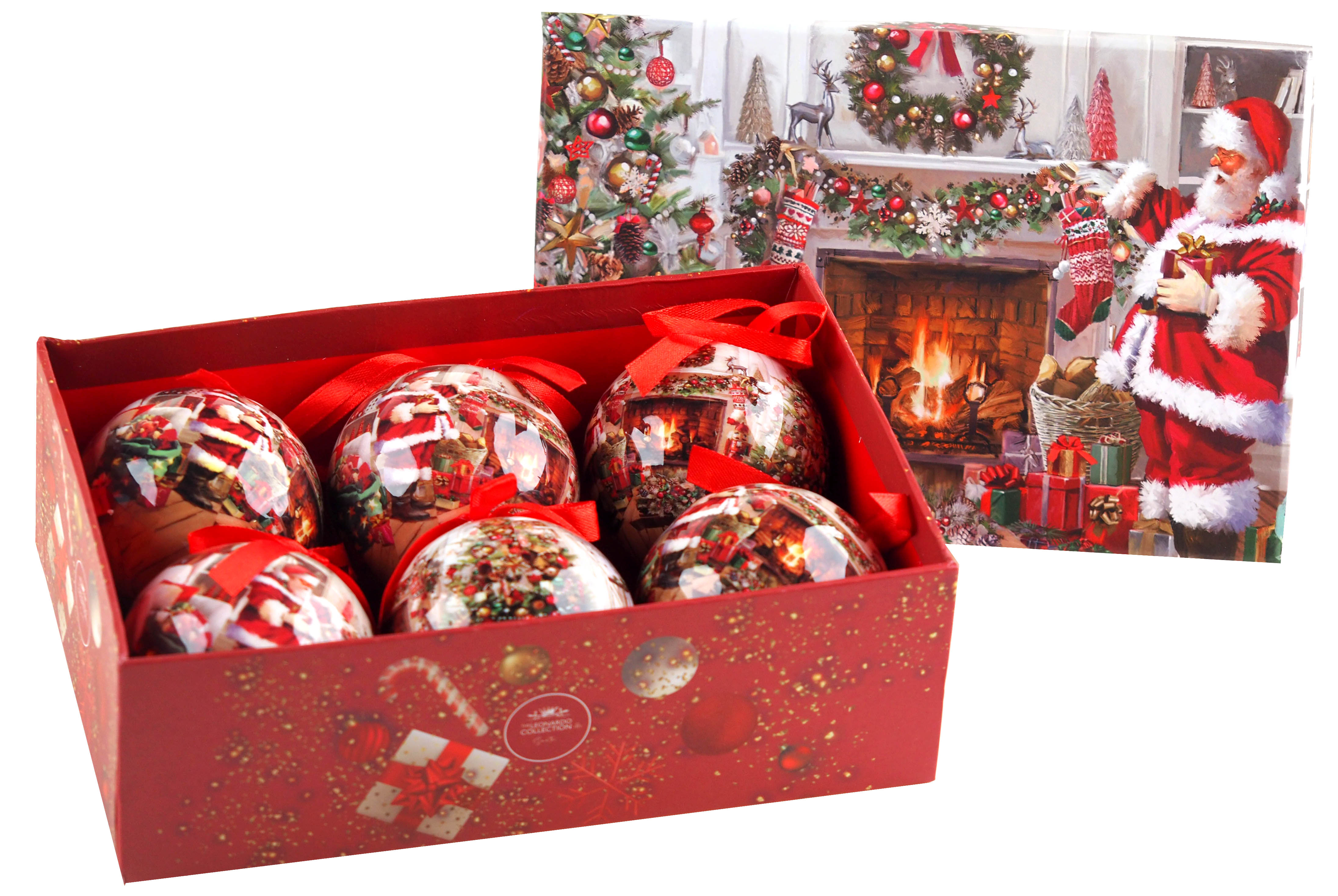 Traditional Santa Baubles Gift Box - Christmas Tree Decorations - Set of 6