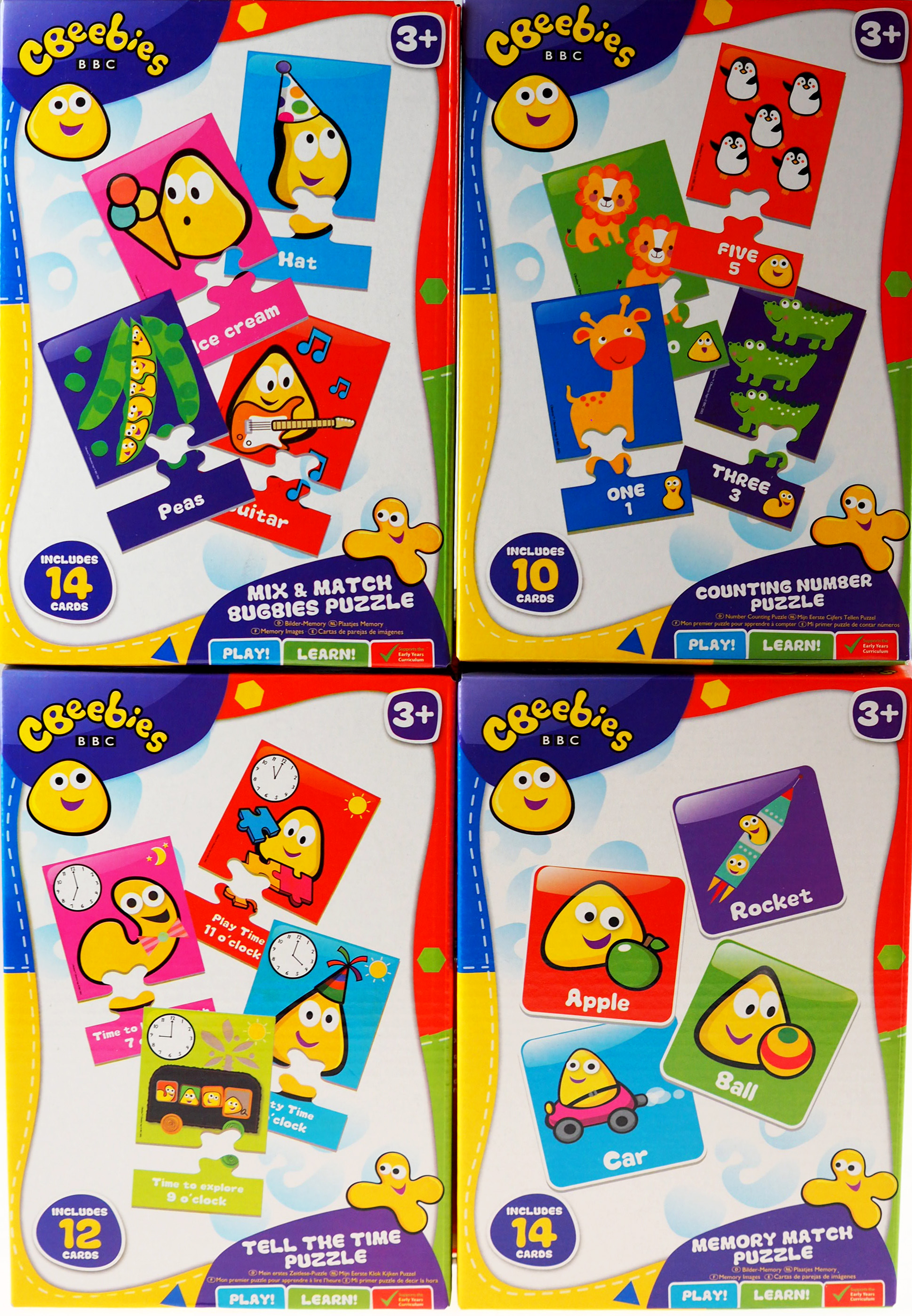 Set Of 4 Cbeebies Mix And Match Numbers Time And Memory Puzzle Flash Cards Ebay