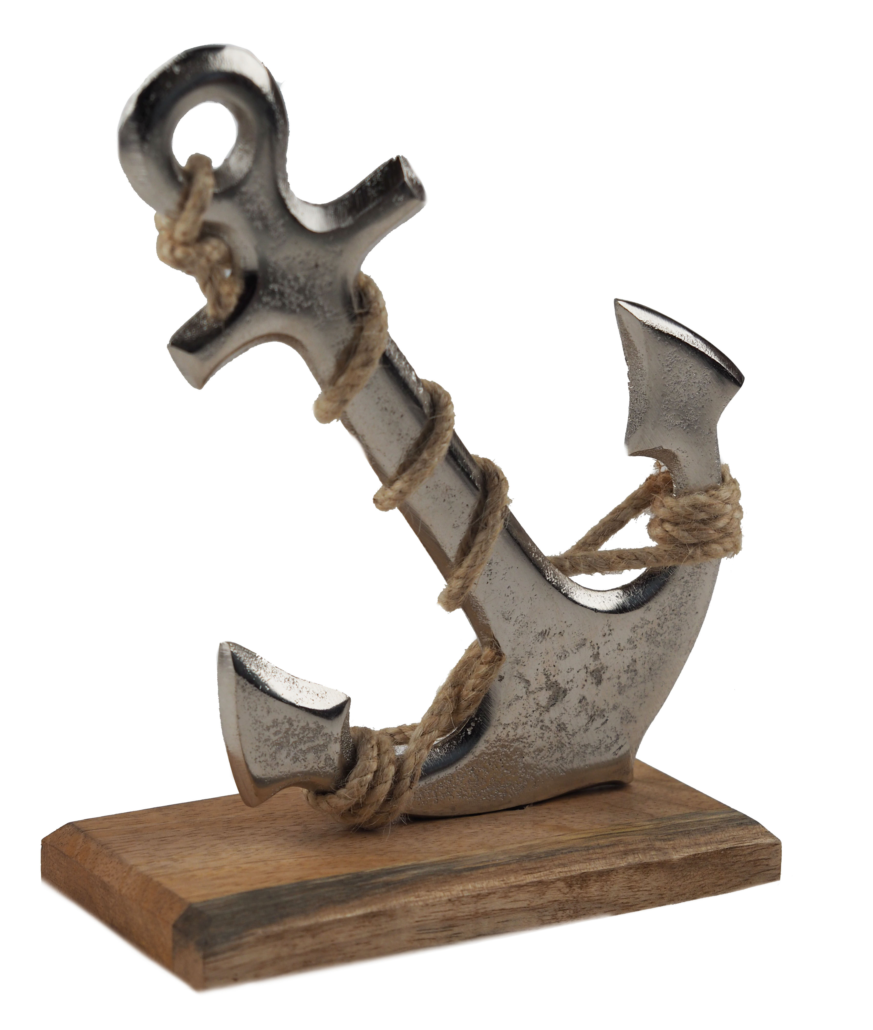 Nautical Anchor 18cm Ornament On Wooden Base - Home Decor Gift