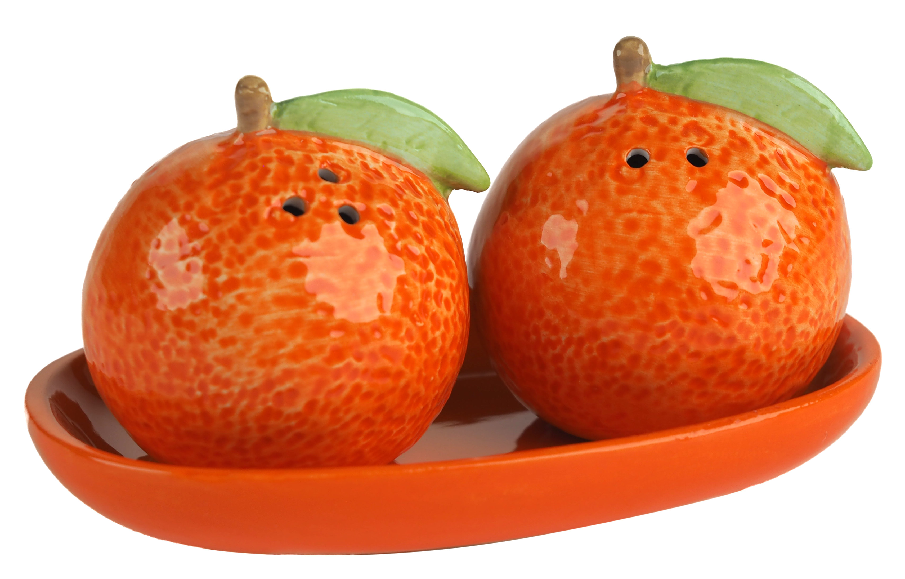 Orange Citrus Fruit Shaped Ceramic Salt And Pepper Cruet Set