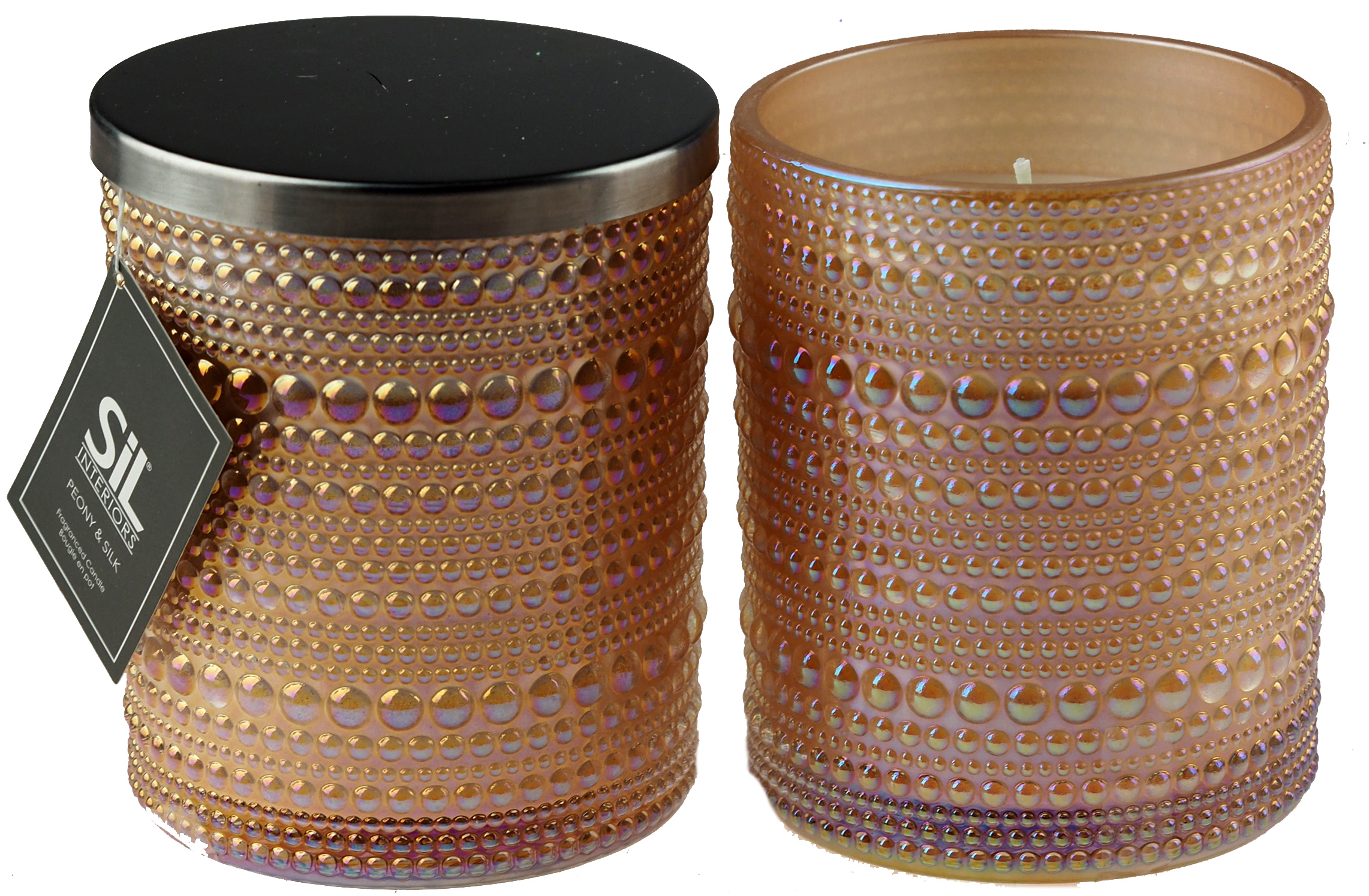 Opalescent Pink Glass Jar Candles - Peony Silk Fragrance (Set of 2)