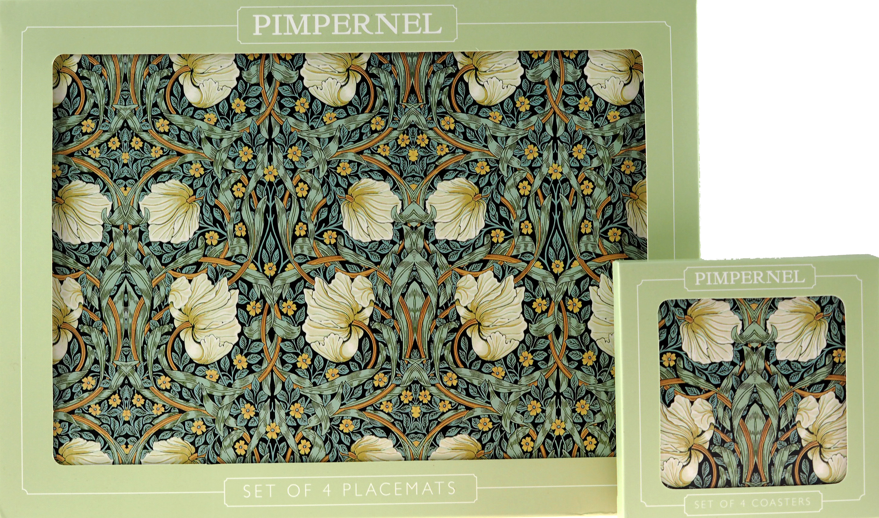 Set Of 4 William Morris Design Green Floral Pimpernel Place Mats