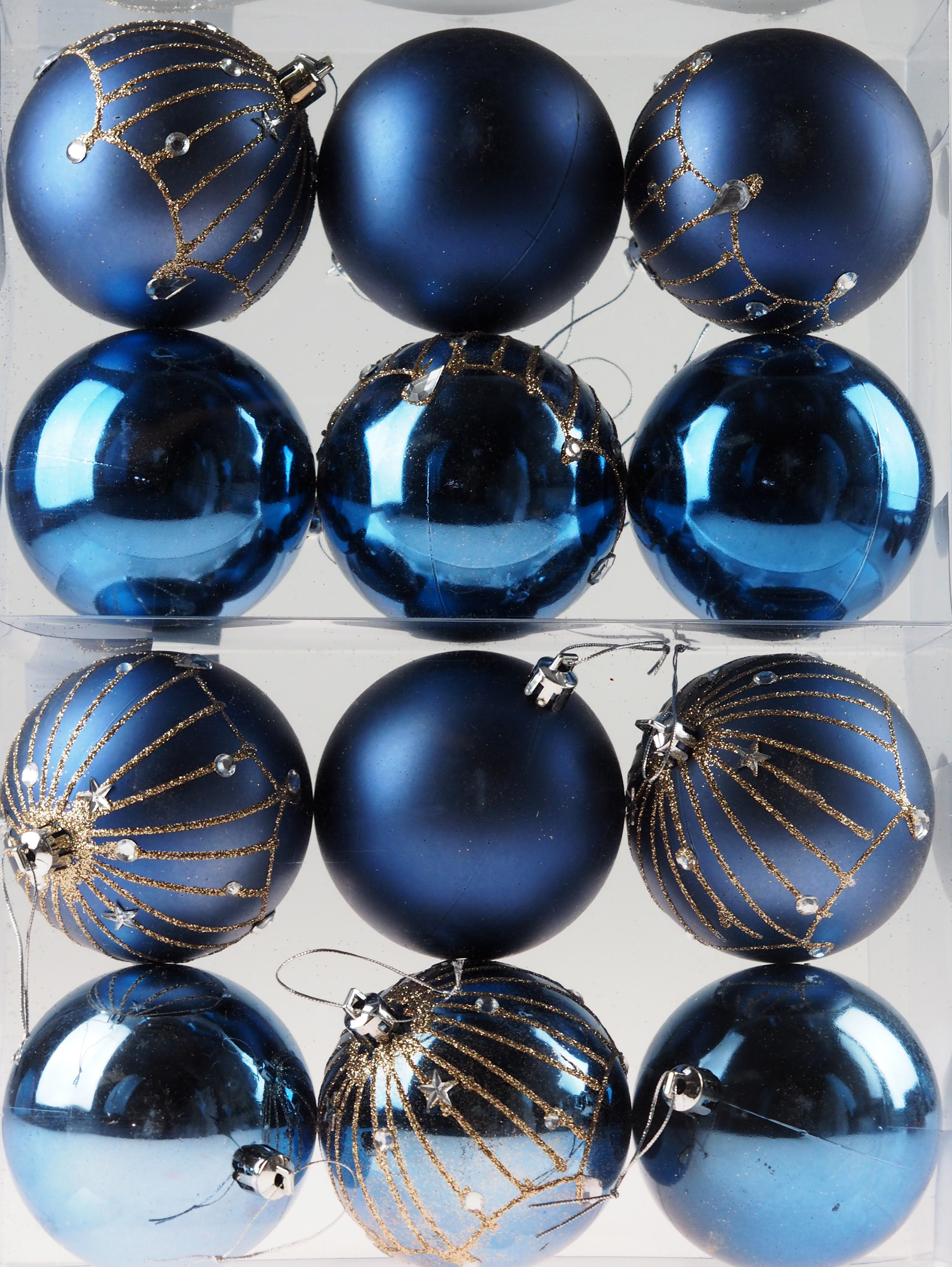 Set Of 12 Great Gatsby Navy Blue Sparkle Christmas Tree Baubles