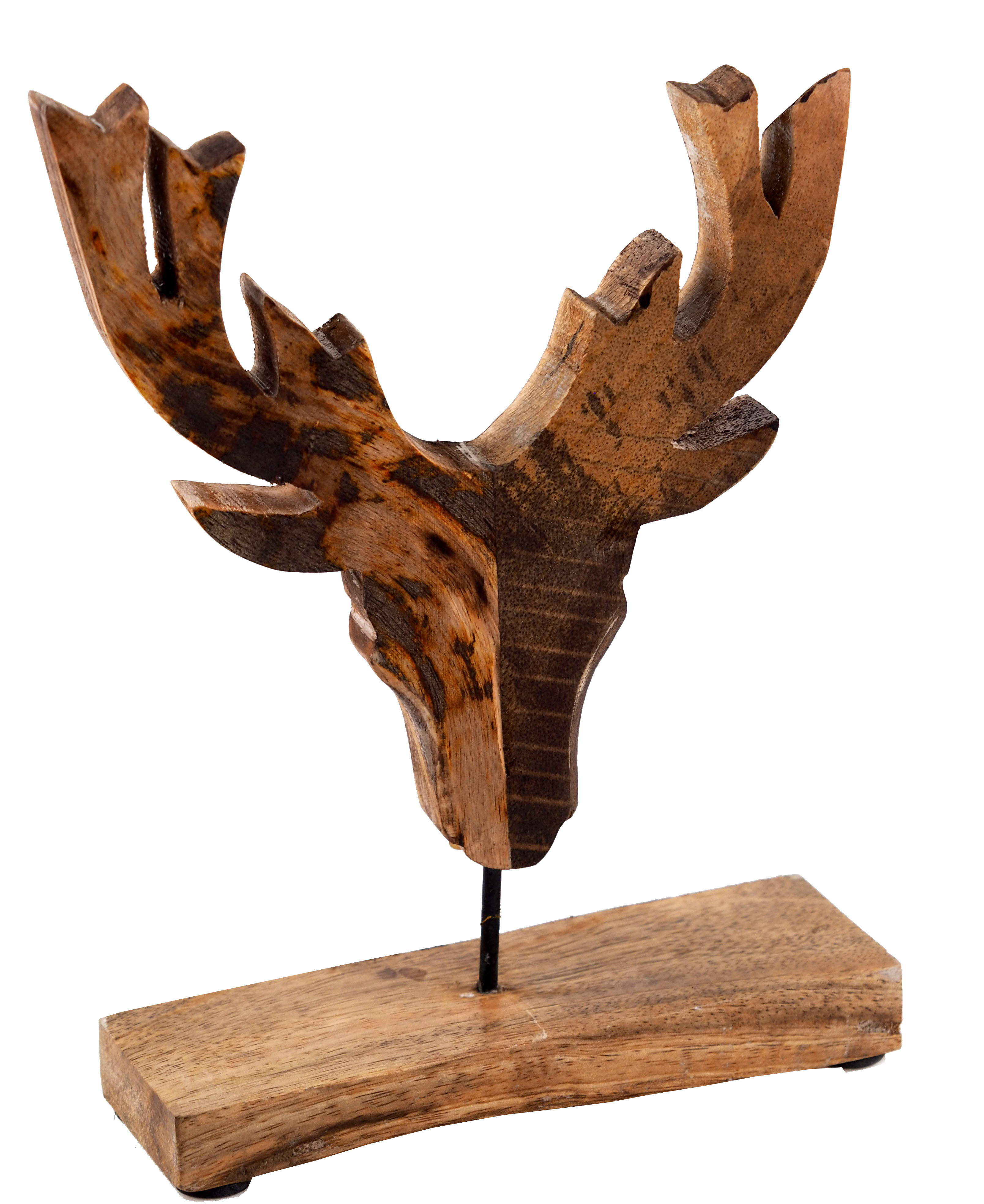 Wooden Nordic 26cm Free Standing Reindeer Stag Head On Base Christmas Ornament