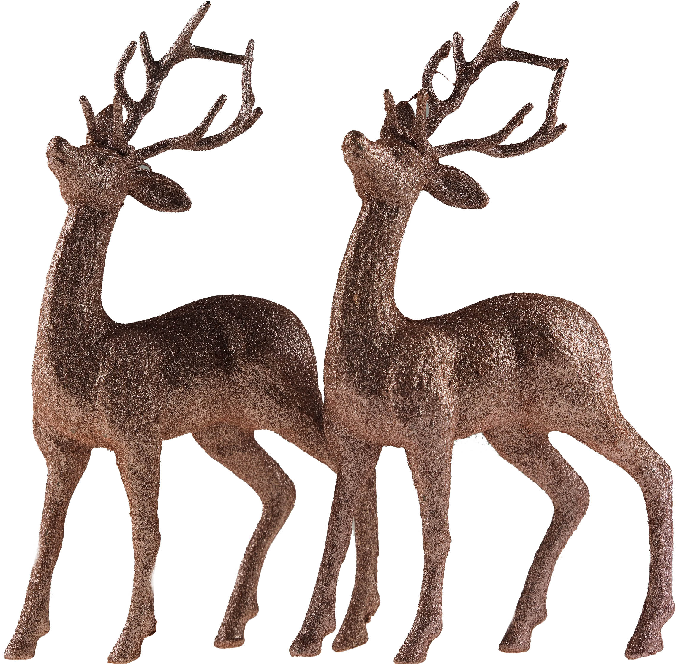 Set Of 2 Rose Gold Glitter Reindeer Figurines - Christmas Decoration ...