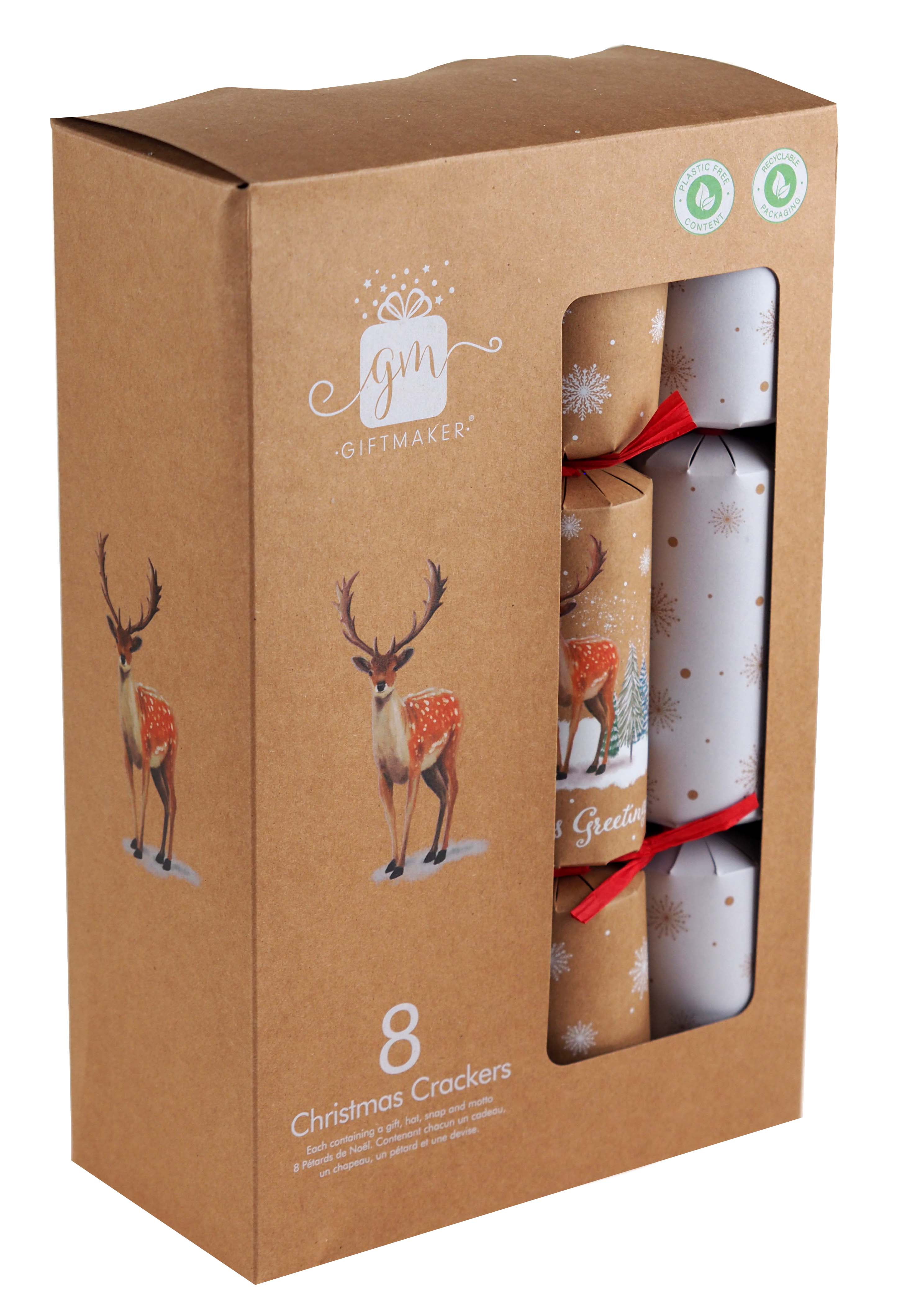 8 Stag Eco Friendly Table Christmas Crackers - Plastic Free / 100% Recyclable