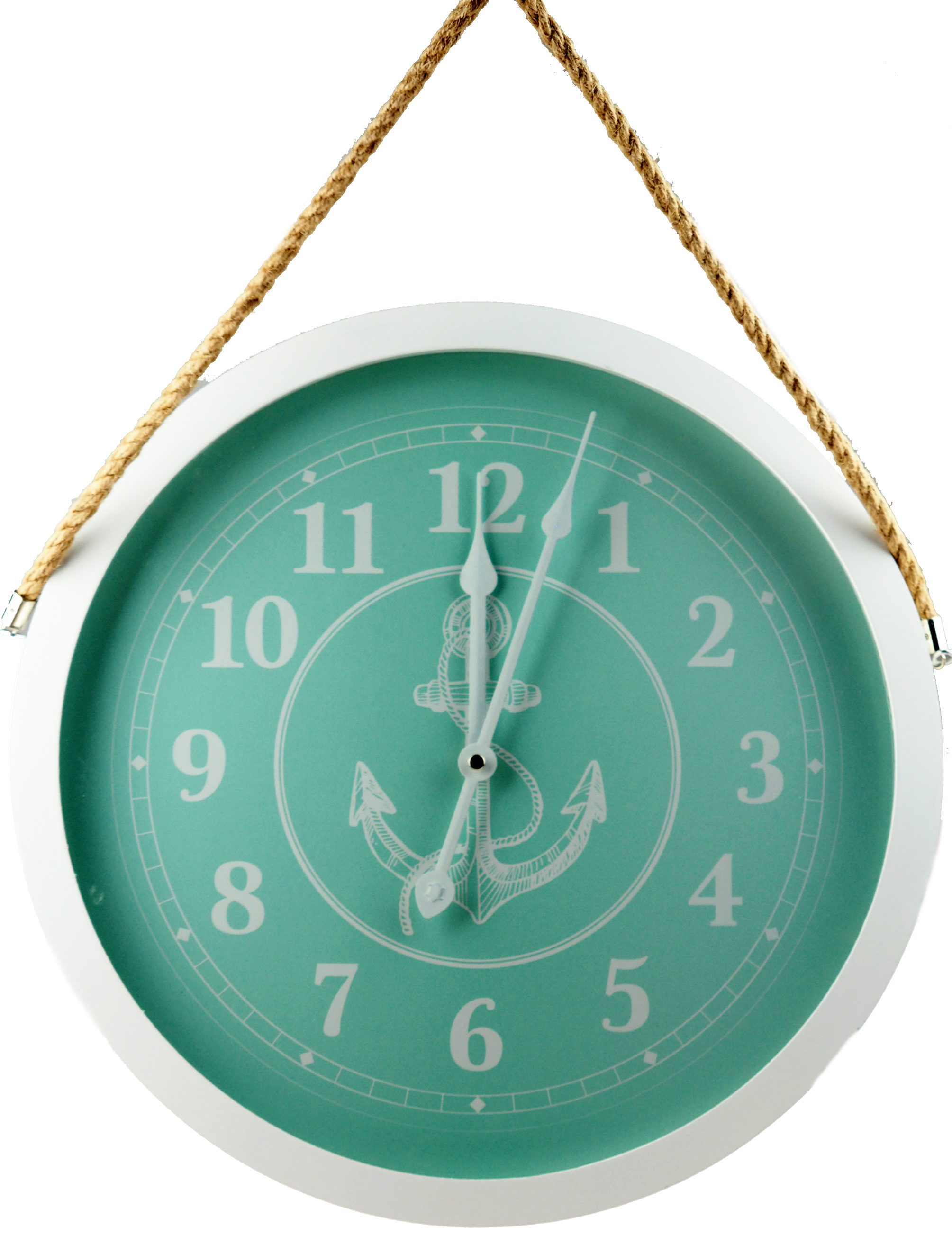 XL 40cm Nautical Round Aqua Blue White Anchor Wall Clock