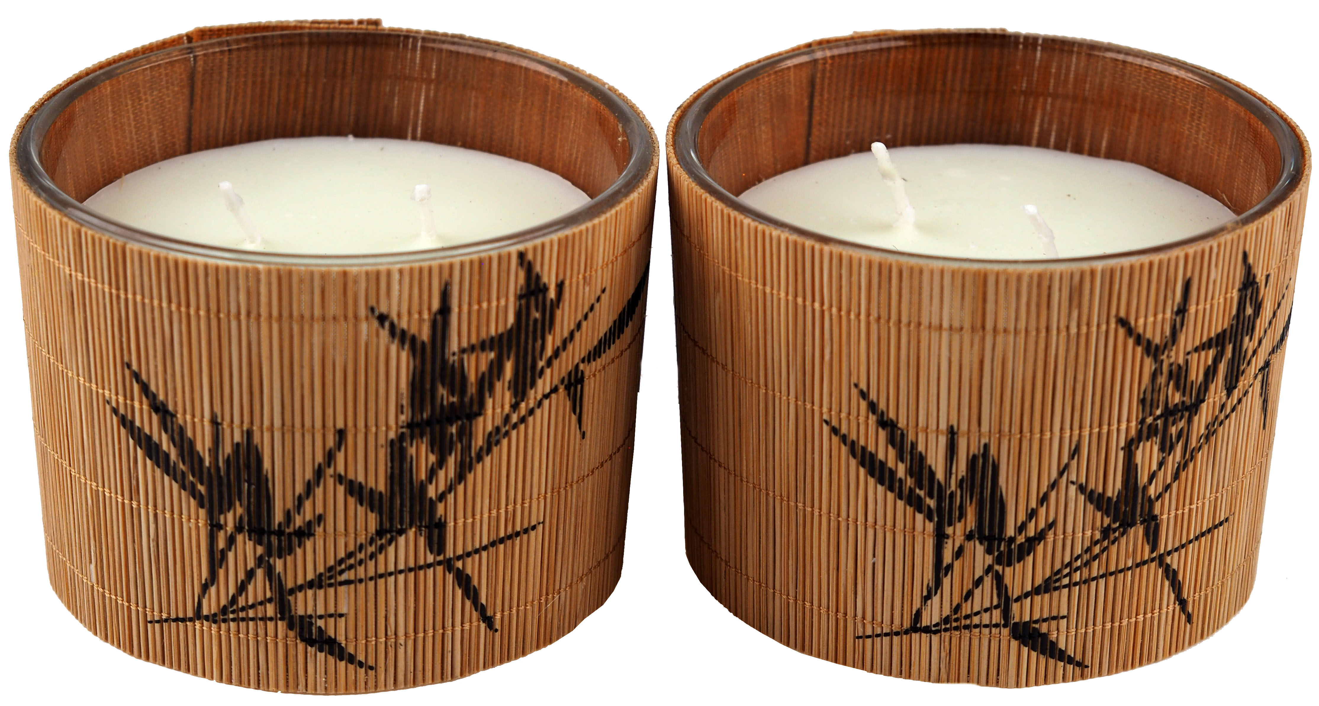 Large Double Wick Bamboo Candles - In 11.5cm Glass Jars  (Set Of 2)