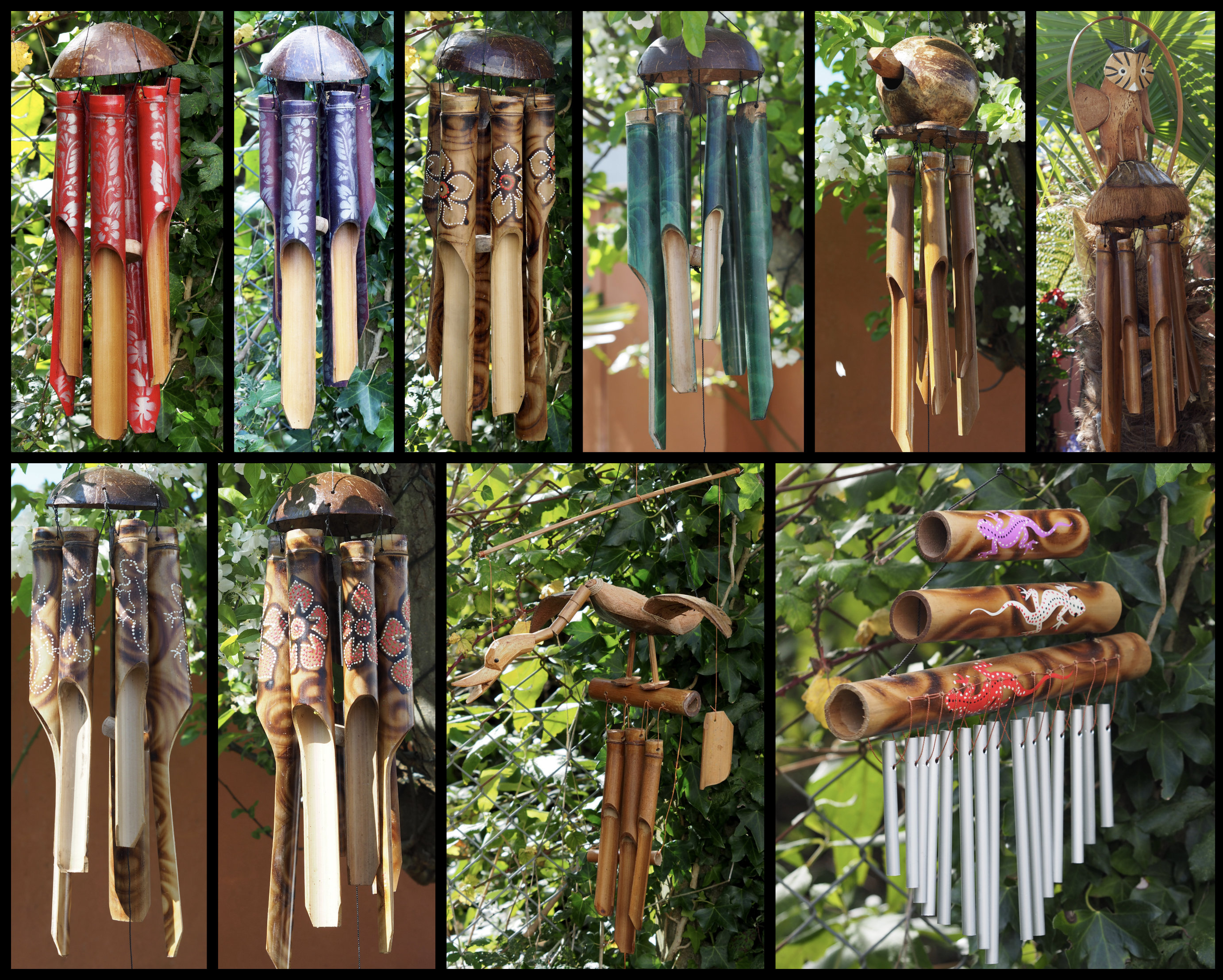 Large Handmade Fair Trade Coconut and Bamboo Wind Chimes - Various Designs