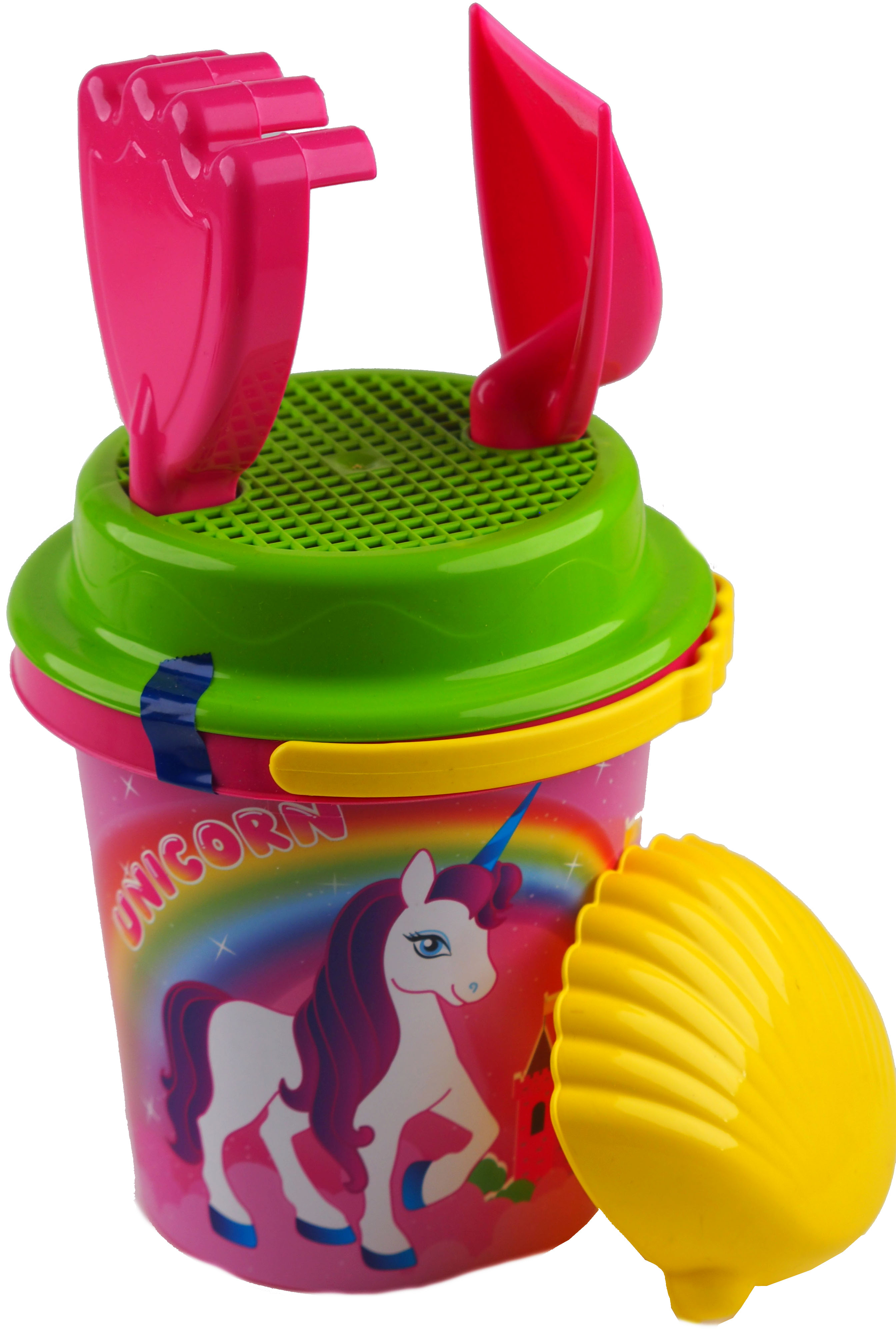 Unicorn Beach Bucket And Spade 5 Piece Set - With Rake Sieve Sand Mould
