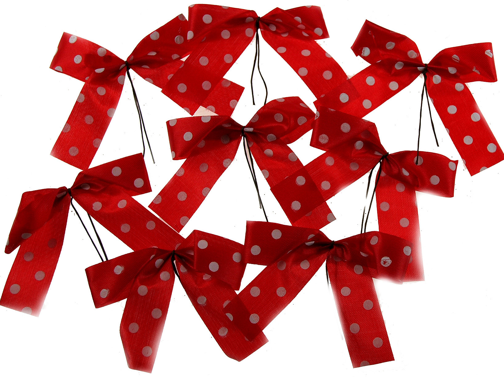 Christmas Red And White Polka Dot / Dotty Craft Bows (Set of 16)