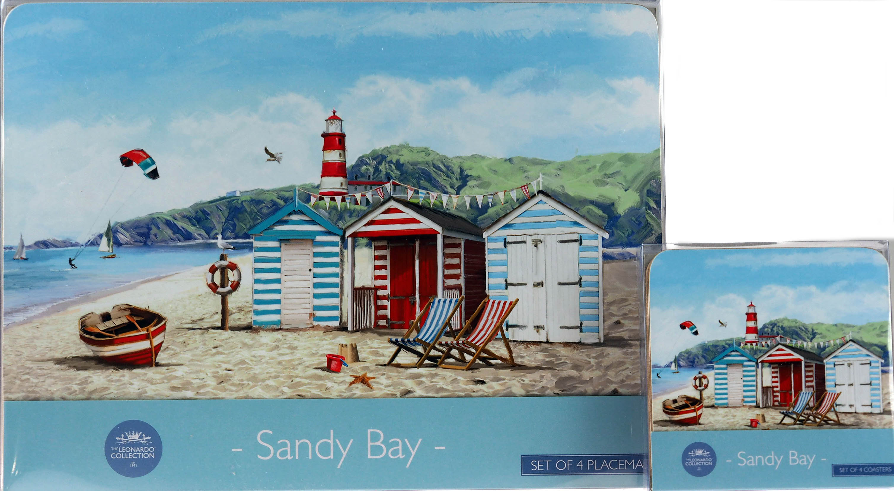 Set Of 4 Vintage Chic Beach Hut Coastal Scene Dinner Place Mats And