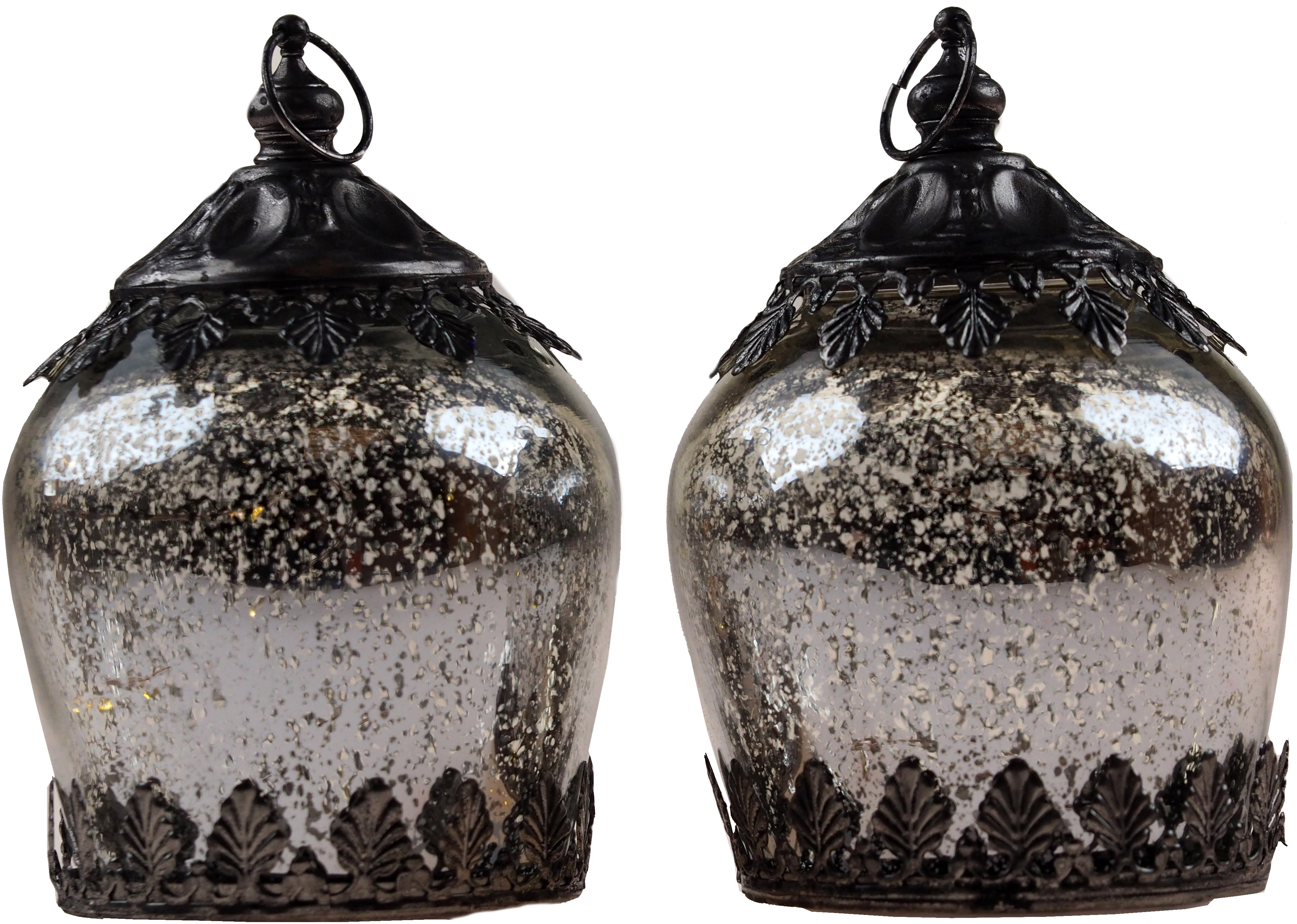 Indian Inspired Design LED Battery Operated Light Up 13cm Lanterns (Set of 2)