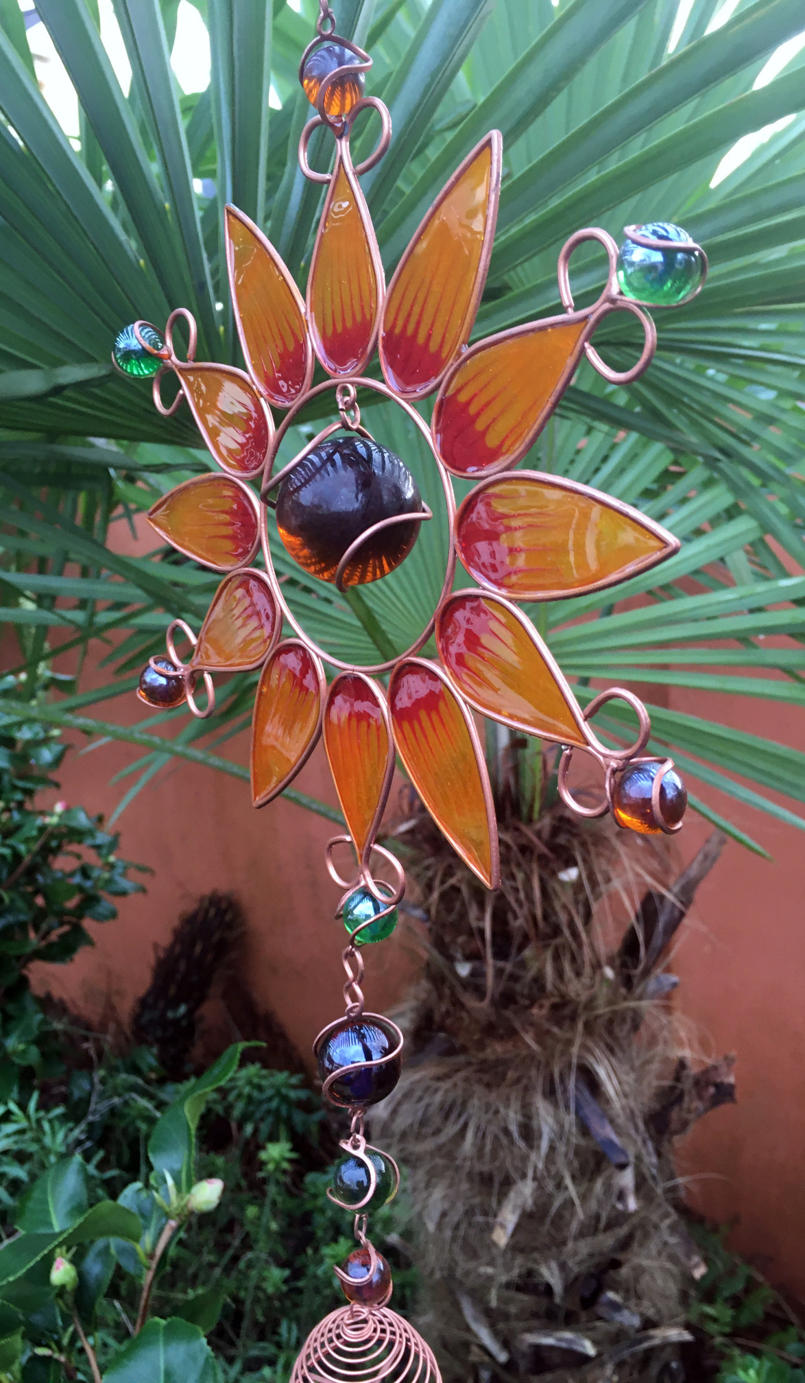 Large Metal & Glass Hanging Sun Catcher / Wind Chime Home Garden ...