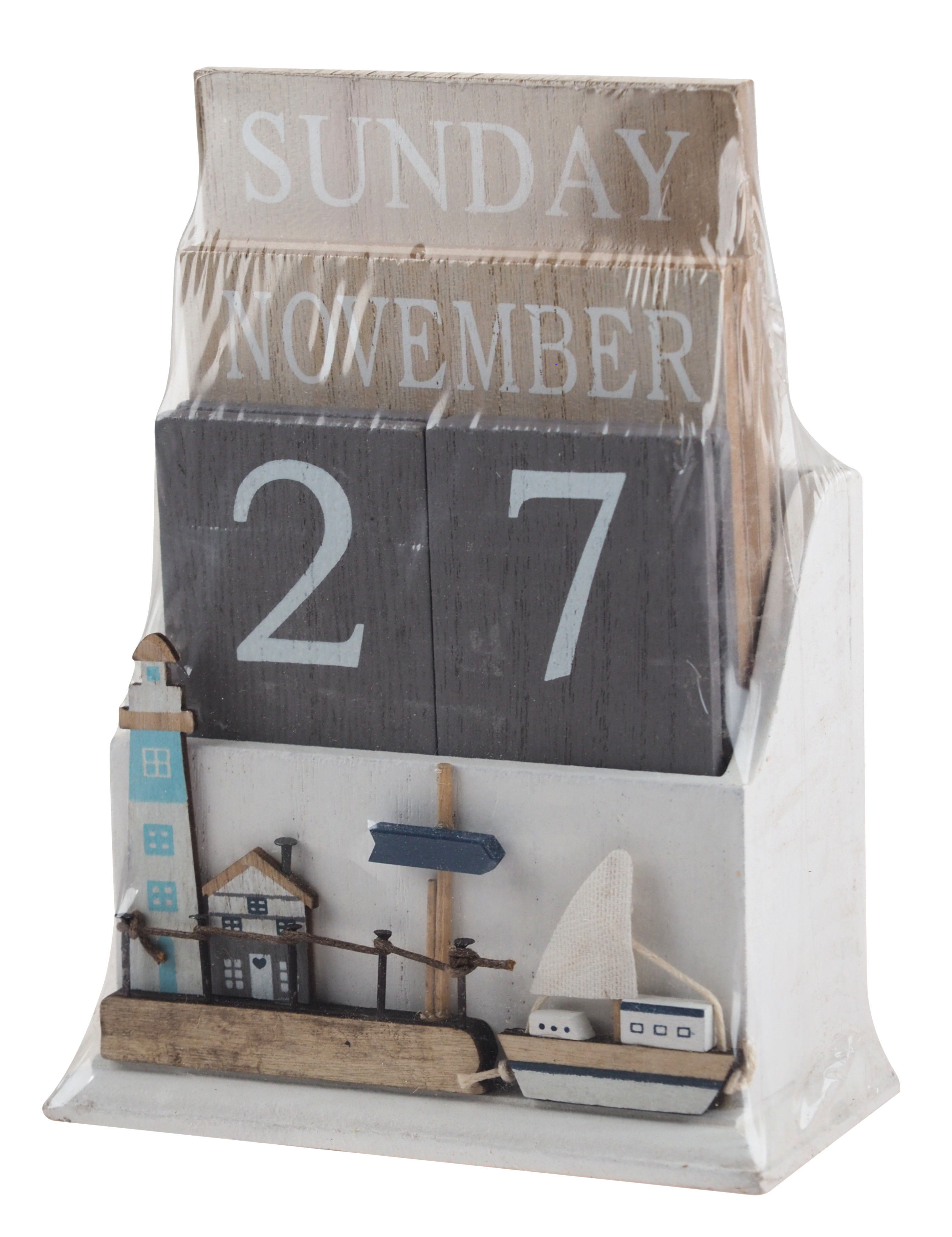 Nautical Wooden Perpetual Calendar Desk Top Eternal Calendar Block - Boat