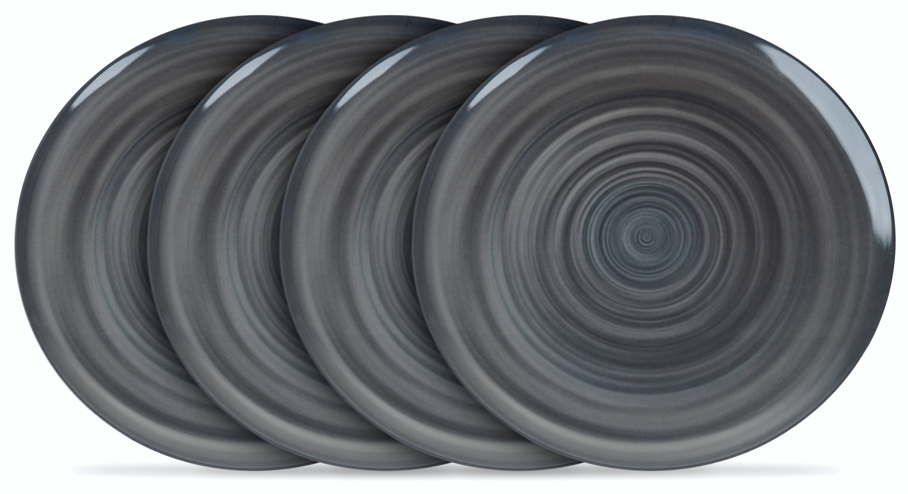 Melamine Plastic Dinner Plates -  Grey Swirl Design Plate - Set of 4