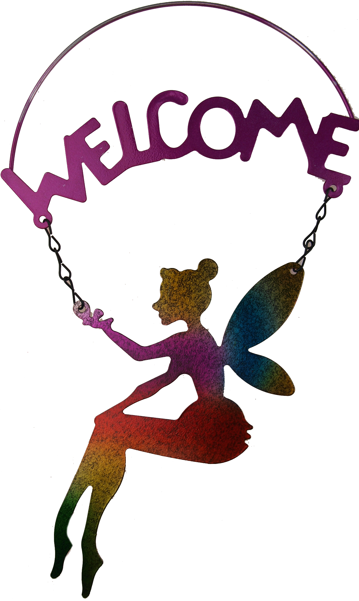Welcome Pretty Garden Metallic Fairy Tin Hanging Sign Plaque - Pink