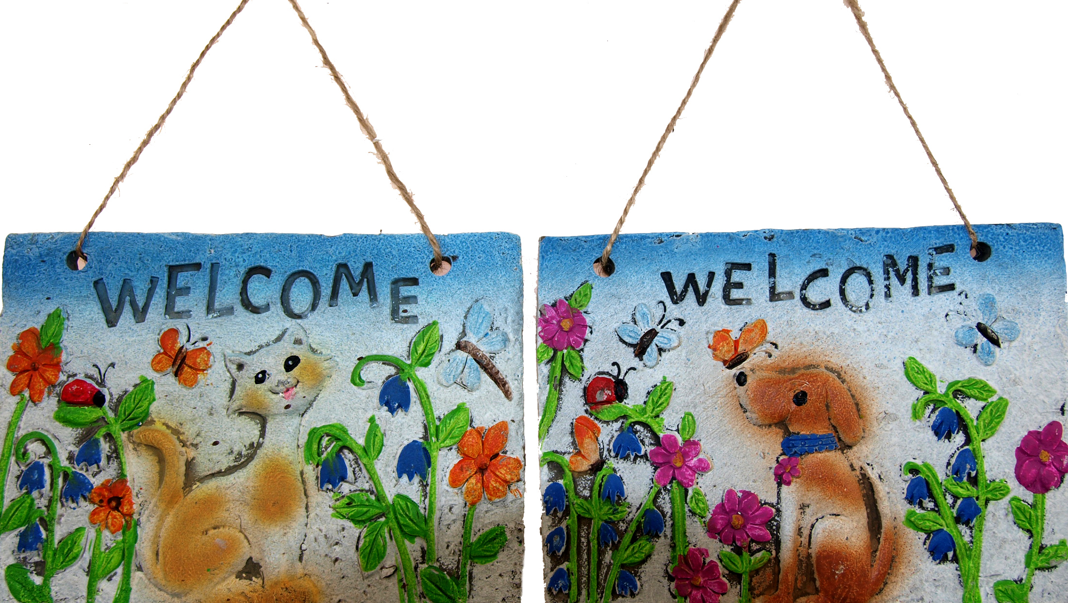 Garden Welcome Wall Hanging Plaques - Cat And Dog (Set of 2)